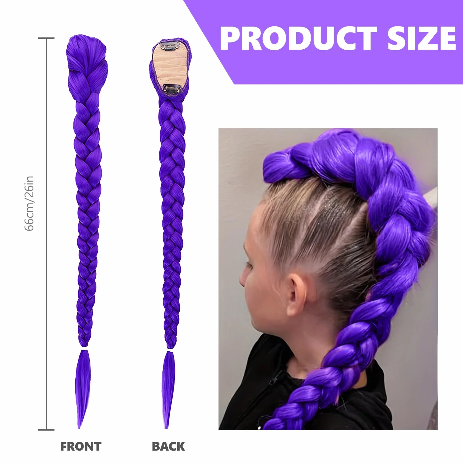 Pelo Morado para Trenzas 66cm, Extensión de Cabello Sintético Resistente al Calor, Accesorio Cosplay