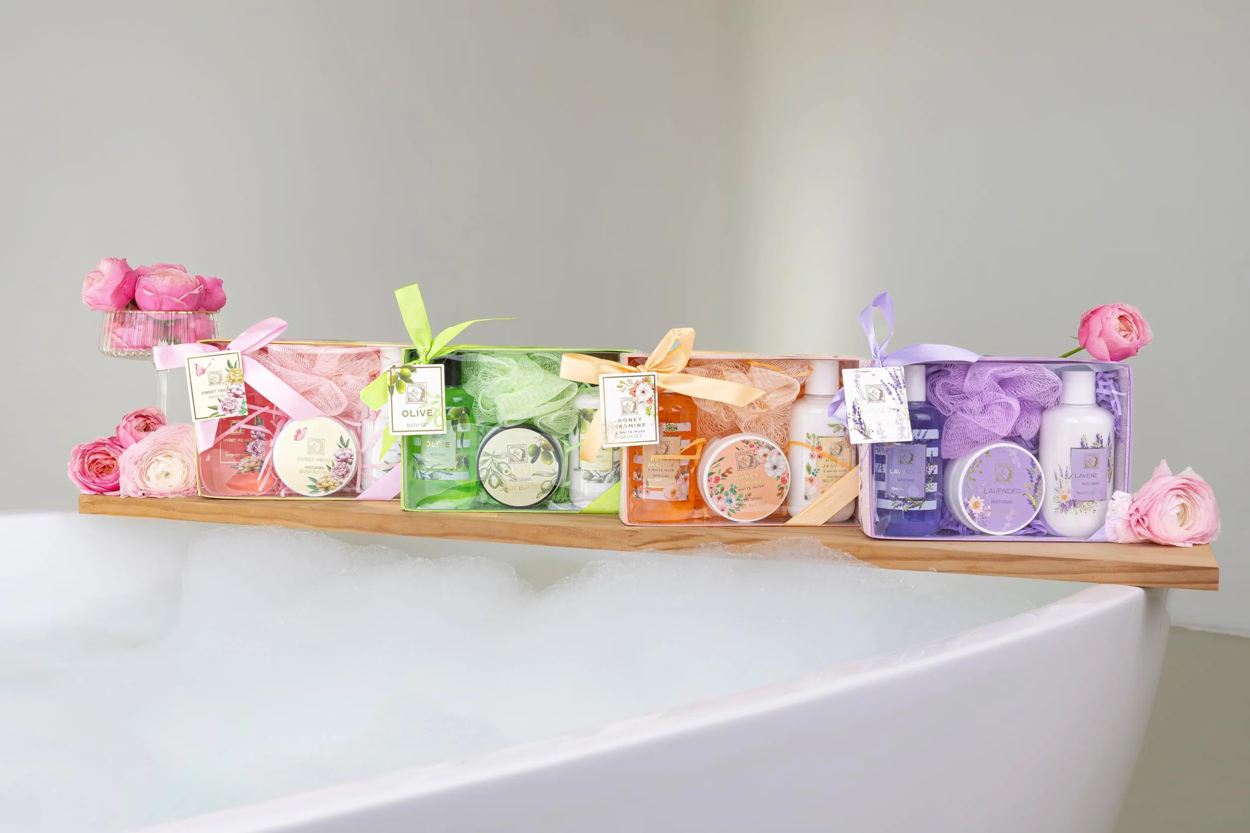 Accentra Set de Regalo SWEET PEONY 4 Piezas Gel de Ducha Loción Corporal Manteca Corporal Esponja