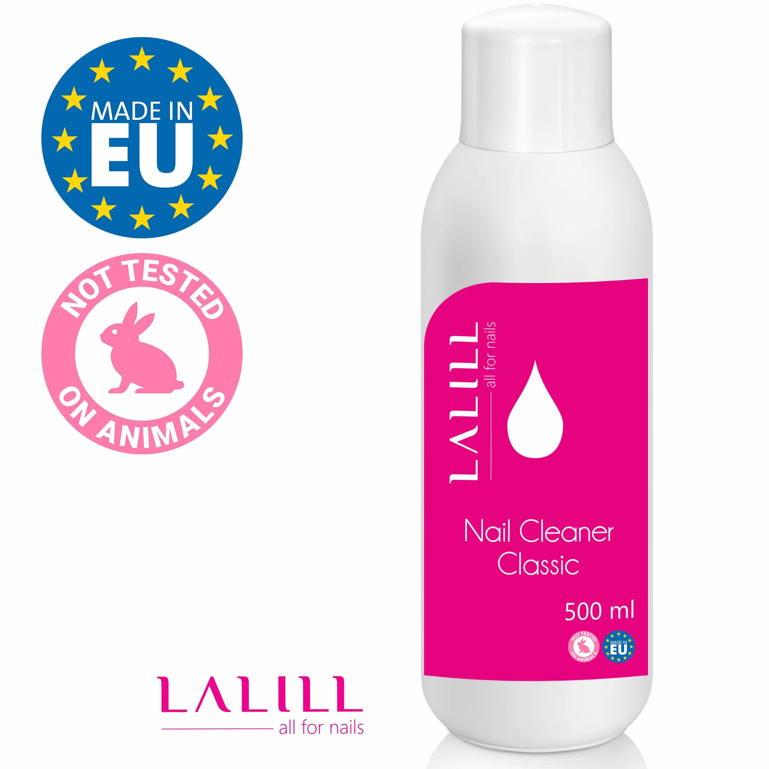 LALILL Cleaner de Uñas 500ml con Dosificador y 500 Almohadillas - Limpiador para Uñas de Gel y Semipermanente - Botella con Bomba 200ml - Algodón sin Pelusa
