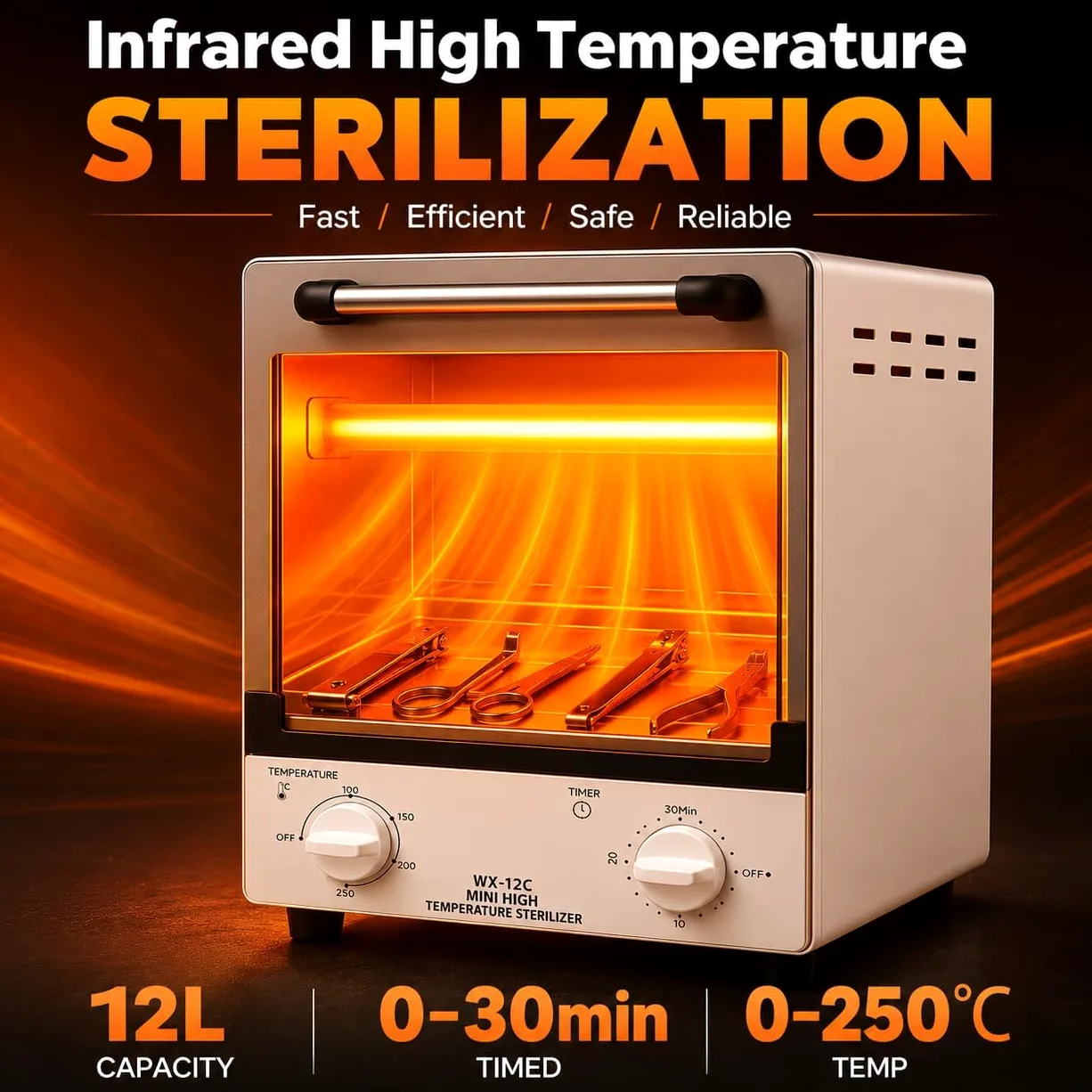 Esterilizador de herramientas infrarrojas de 12 L con temporizador y 4 niveles de temperatura | Dos bandejas extraíbles y recipiente interior lavable para salones, clínicas y spas