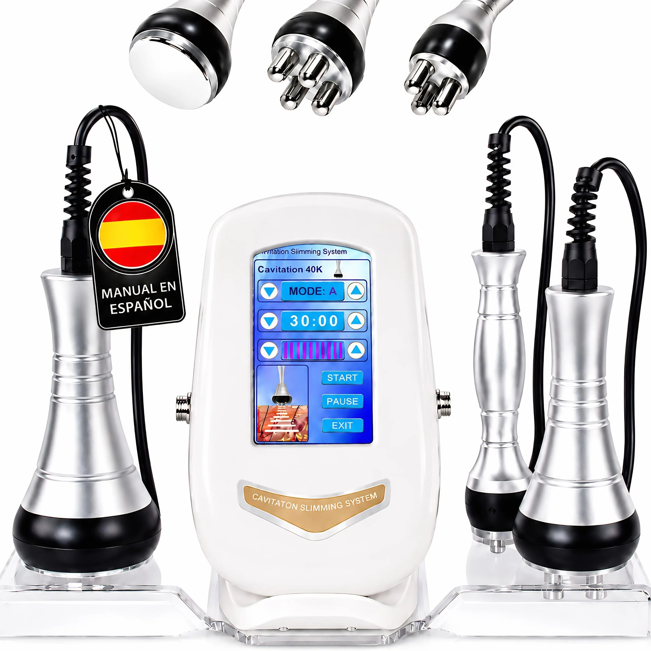 Radiofrecuencia Facial y Corporal 3 en 1 - Aparato de Cavitacion y Masajeador Profesional - Maquina 40 Khz 3 Cabezales