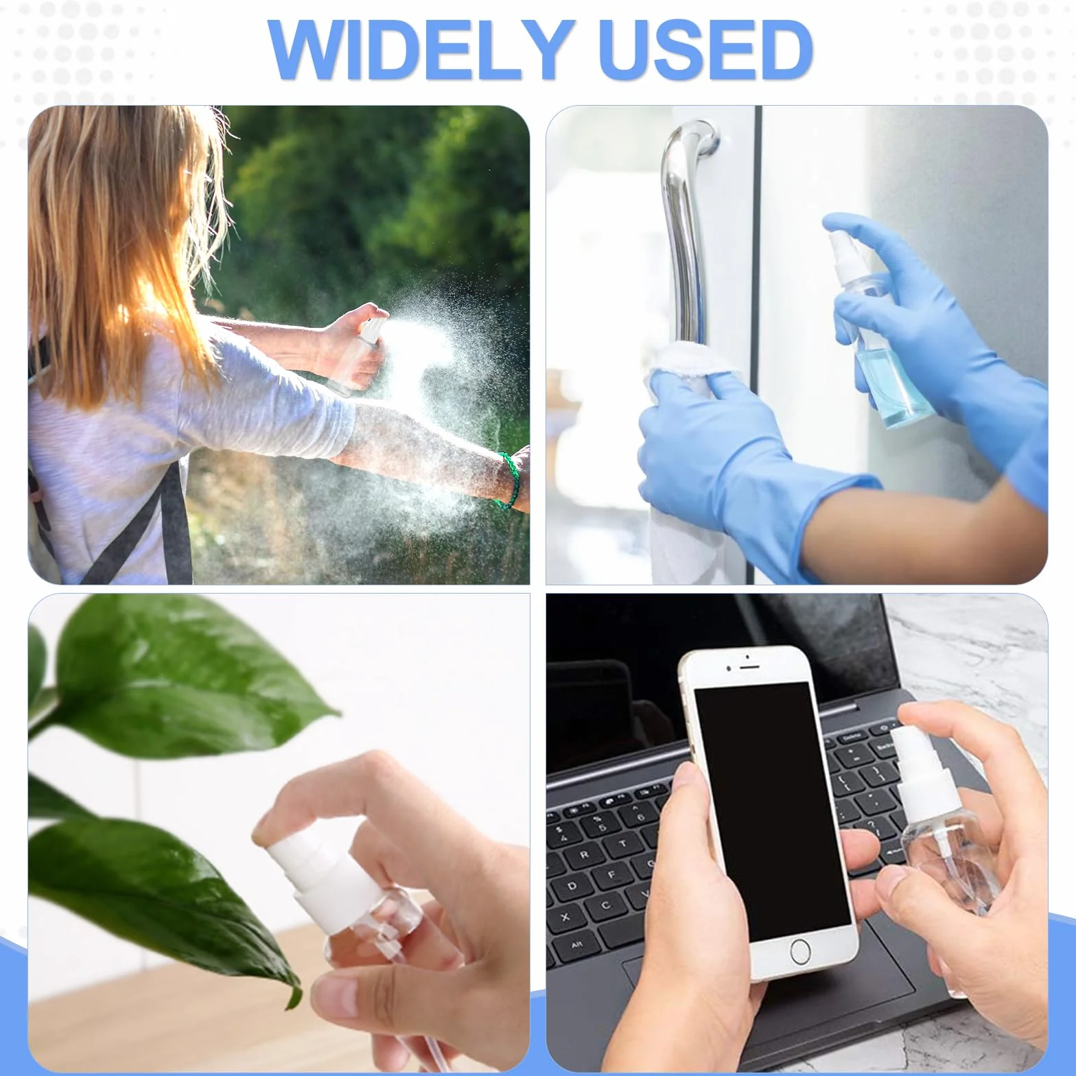 Bote Spray 50ml Plástico Vacío 4 Piezas para Aceites Esenciales, Limpieza, Perfume