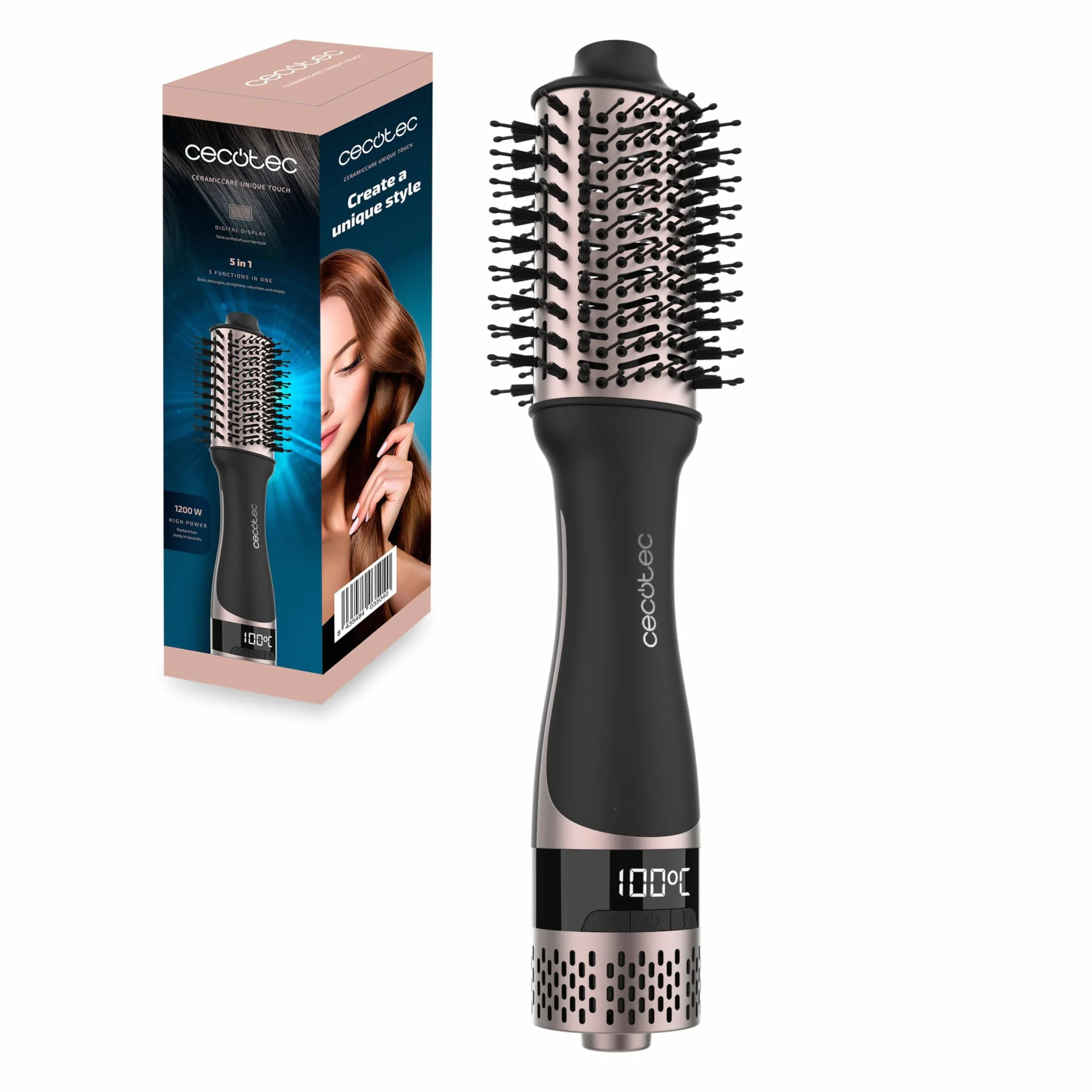 Cecotec Cepillo de Aire 5 En 1 Ceramiccare Triangle 1200W Cabezal Cerámico Cable 360º Tecnología Iónica