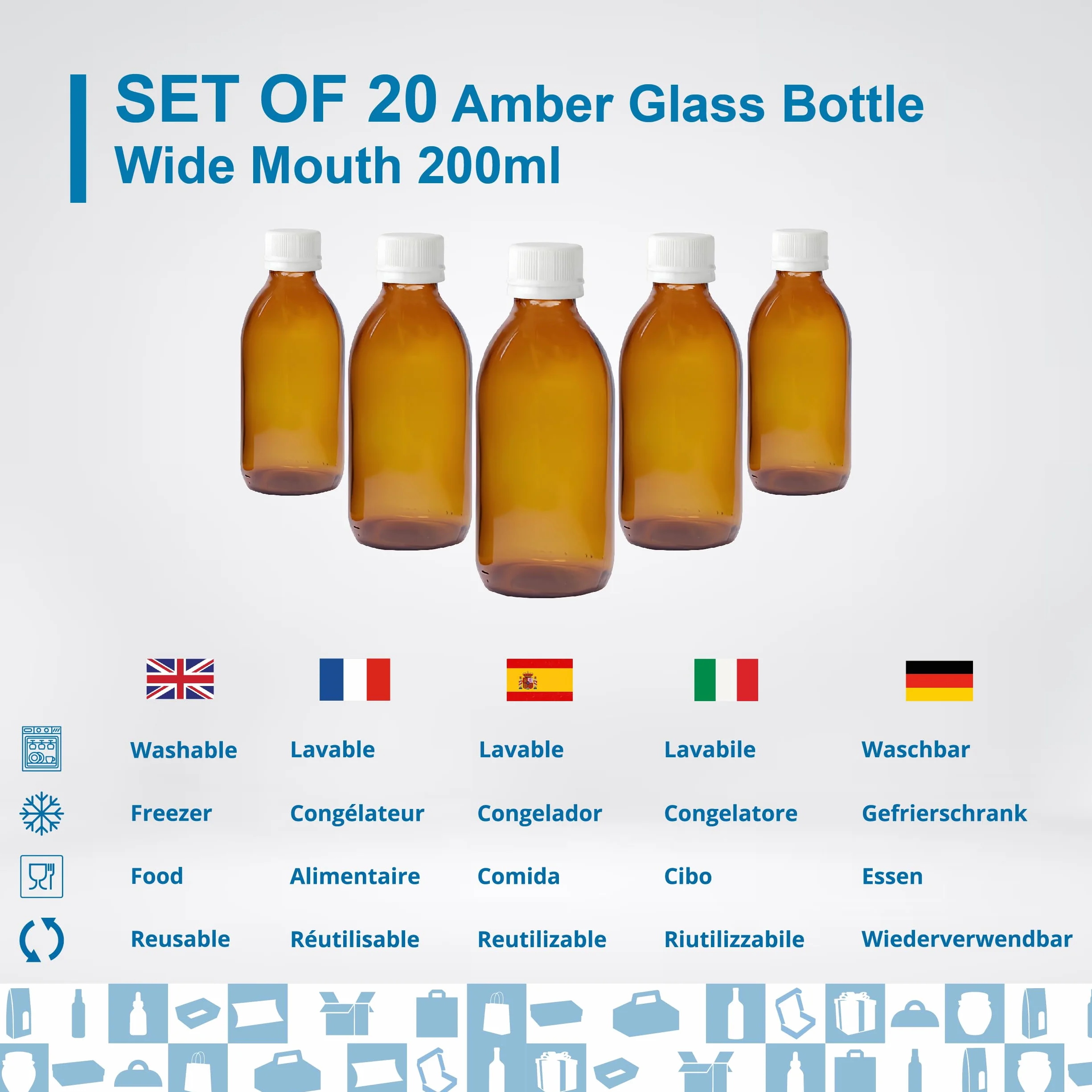 Frascos vacíos de cristal ámbar 200 ml con tapa de plástico Espirito Rebelde – Botella para aceites esenciales