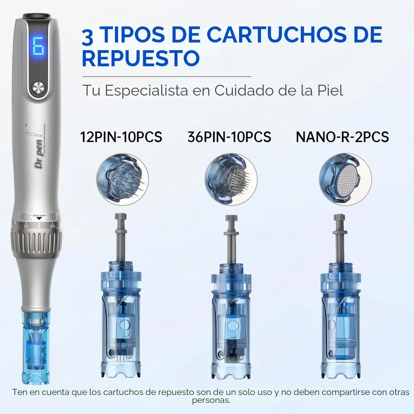 Dermapen M8S Profesional Inalámbrico Microneedling Pen 0-2.5mm Ajustable 22 Cartuchos 6 Velocidades