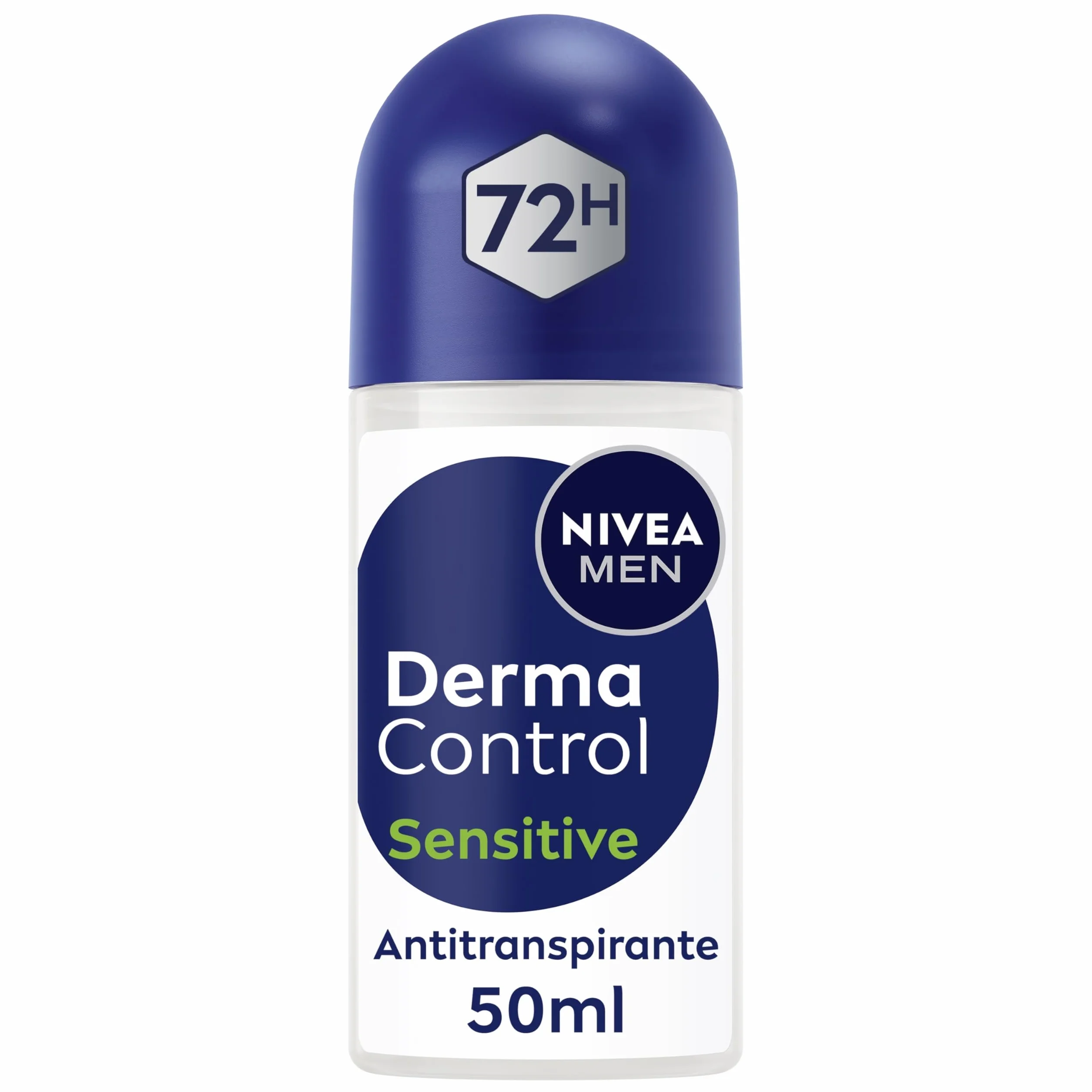 NIVEA Derma Control Sensitive Desodorante Antitranspirante Roll-on 50 ml para Hombre 72h Protección Sudor Ácido Hialurónico Vitamina E