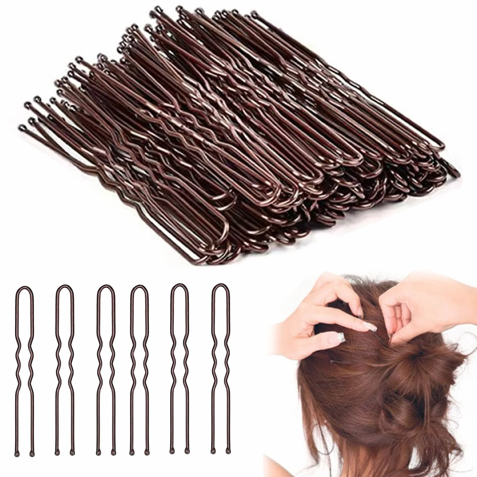 Horquillas para el Pelo en U 50 piezas Pinzas para el Pelo de Mujer (Brown)