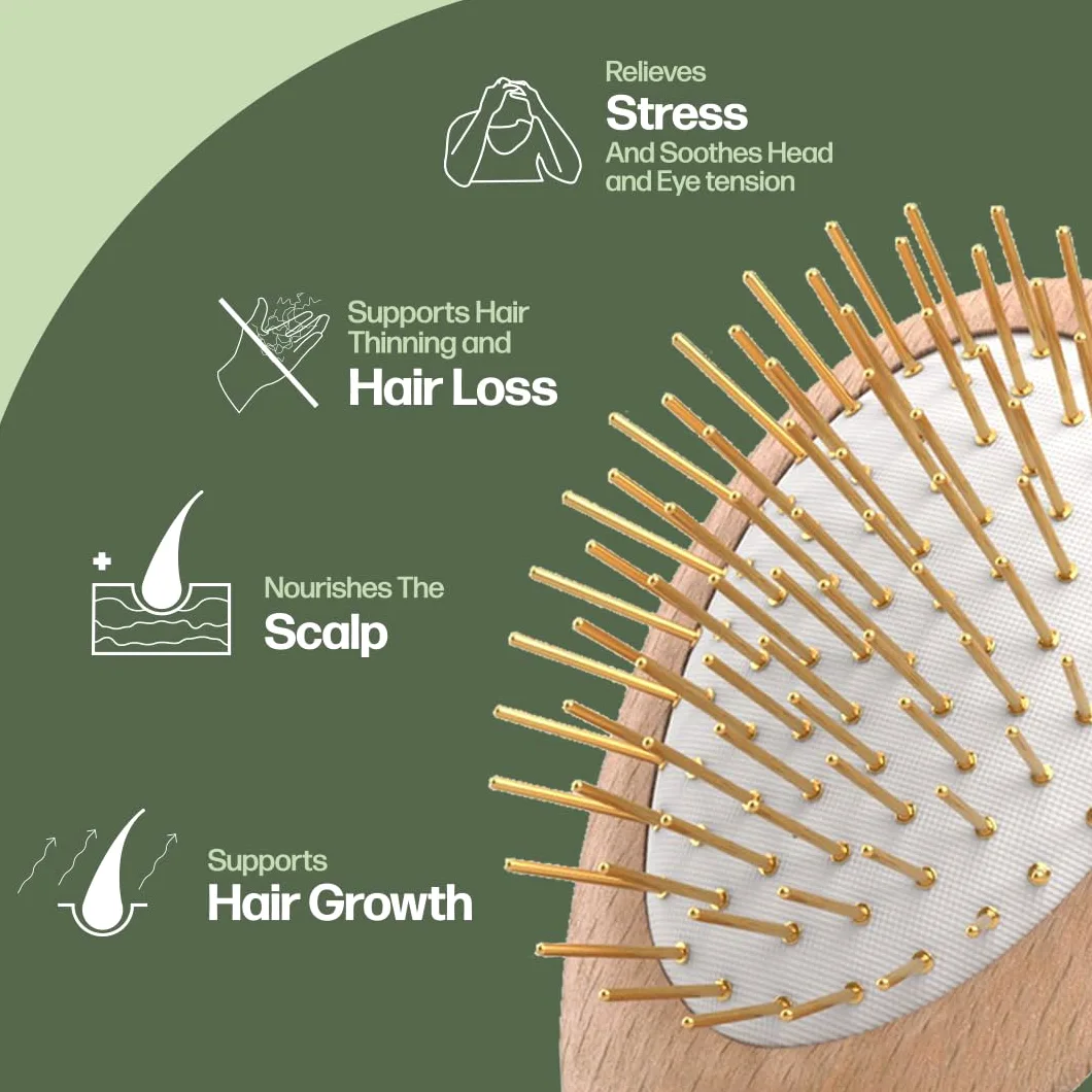 Uffy Acubrusher - Cepillo de pelo Gua Sha chapado en oro de 24 quilates, masajeador ergonómico del cuero cabelludo para la caspa y el crecimiento del cabello, adecuado para todo tipo de cabello