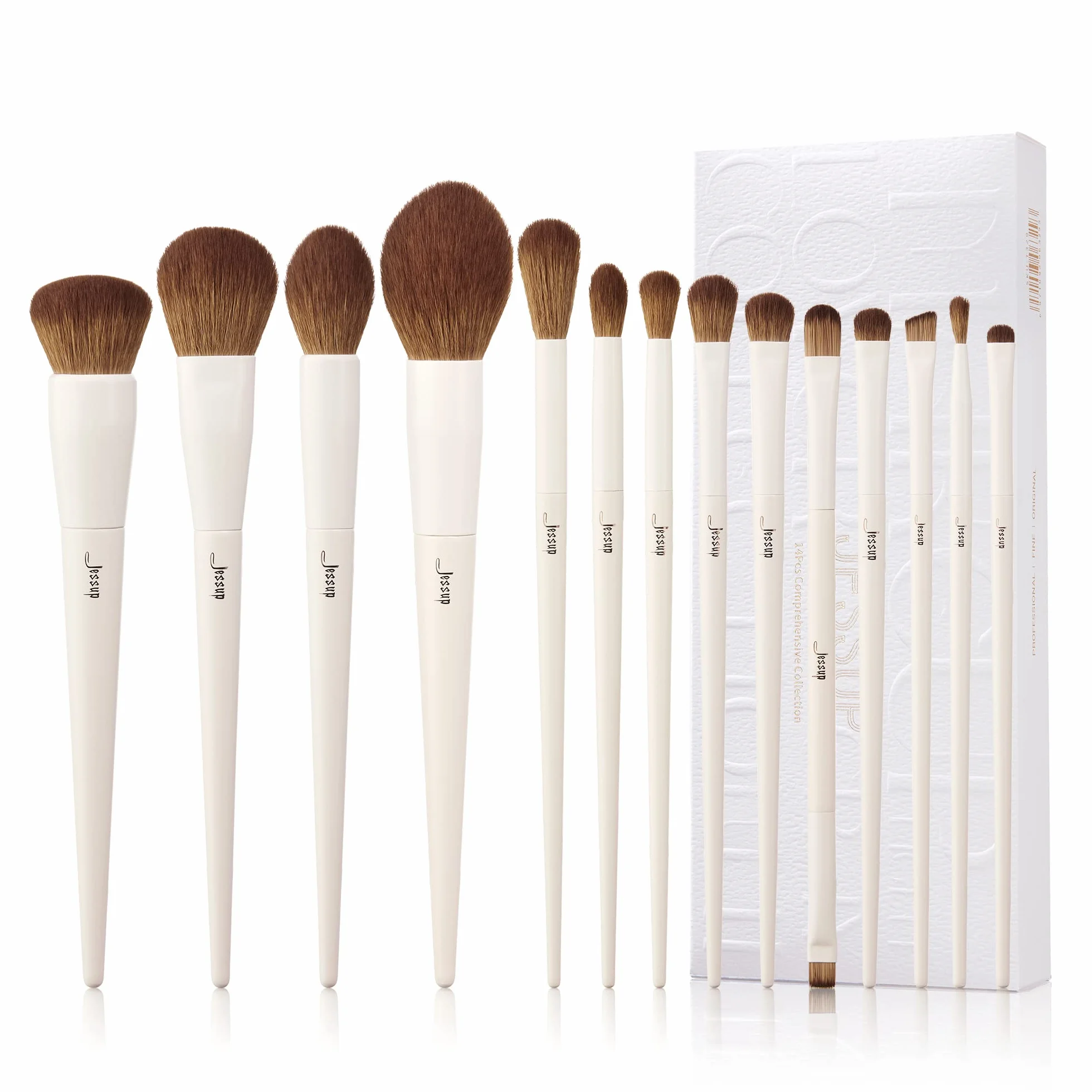 Jessup 14 Piezas Set de Brochas de Maquillaje Veganas Base en Polvo Sombra de Ojos Mezcla Corrector