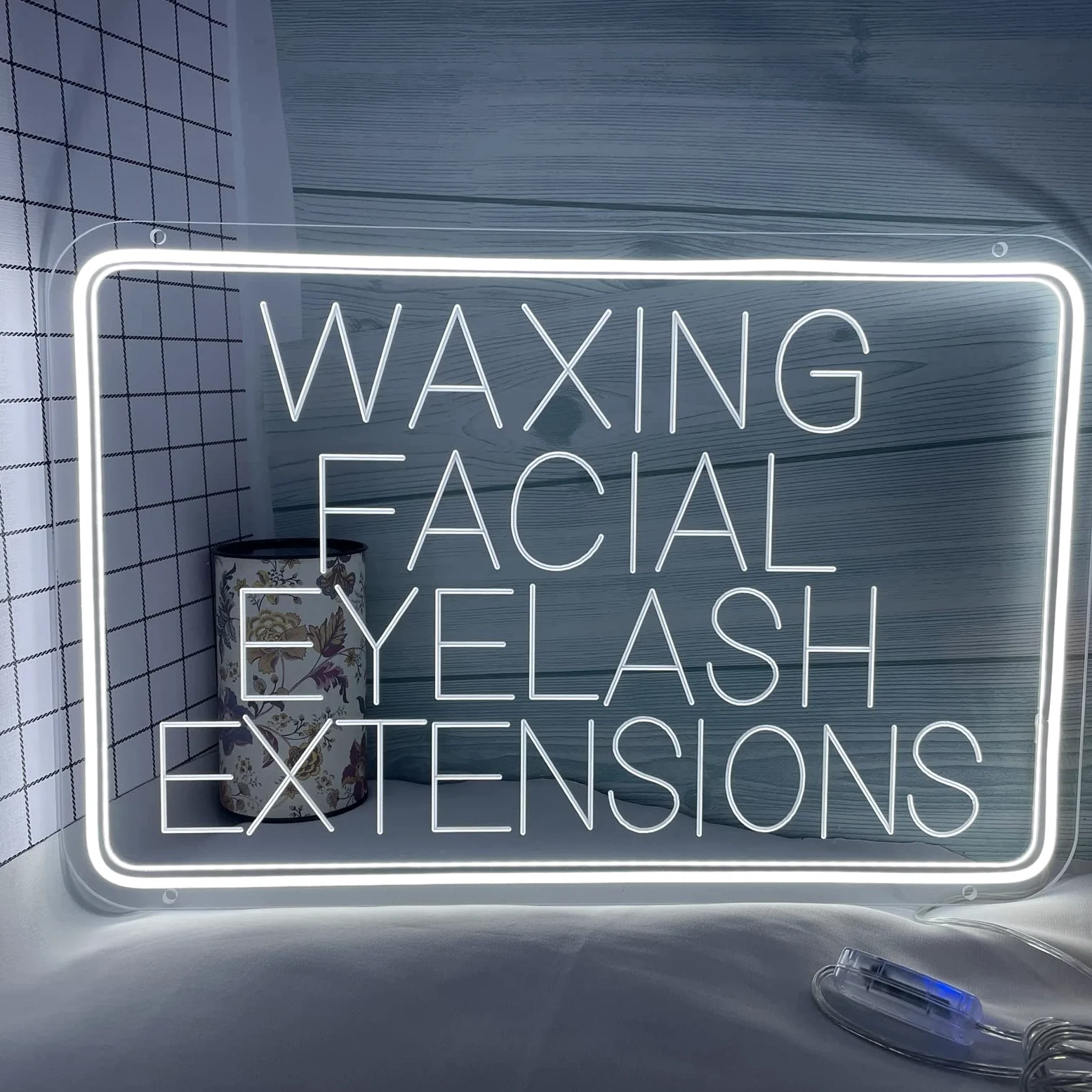 Depilación de pestañas faciales letrero de neón LED, luces de neón de grabado USB personalizadas con atenuador, para pestañas de cejas cuidado facial colgando decoración regulable,Blanco,60x40cm