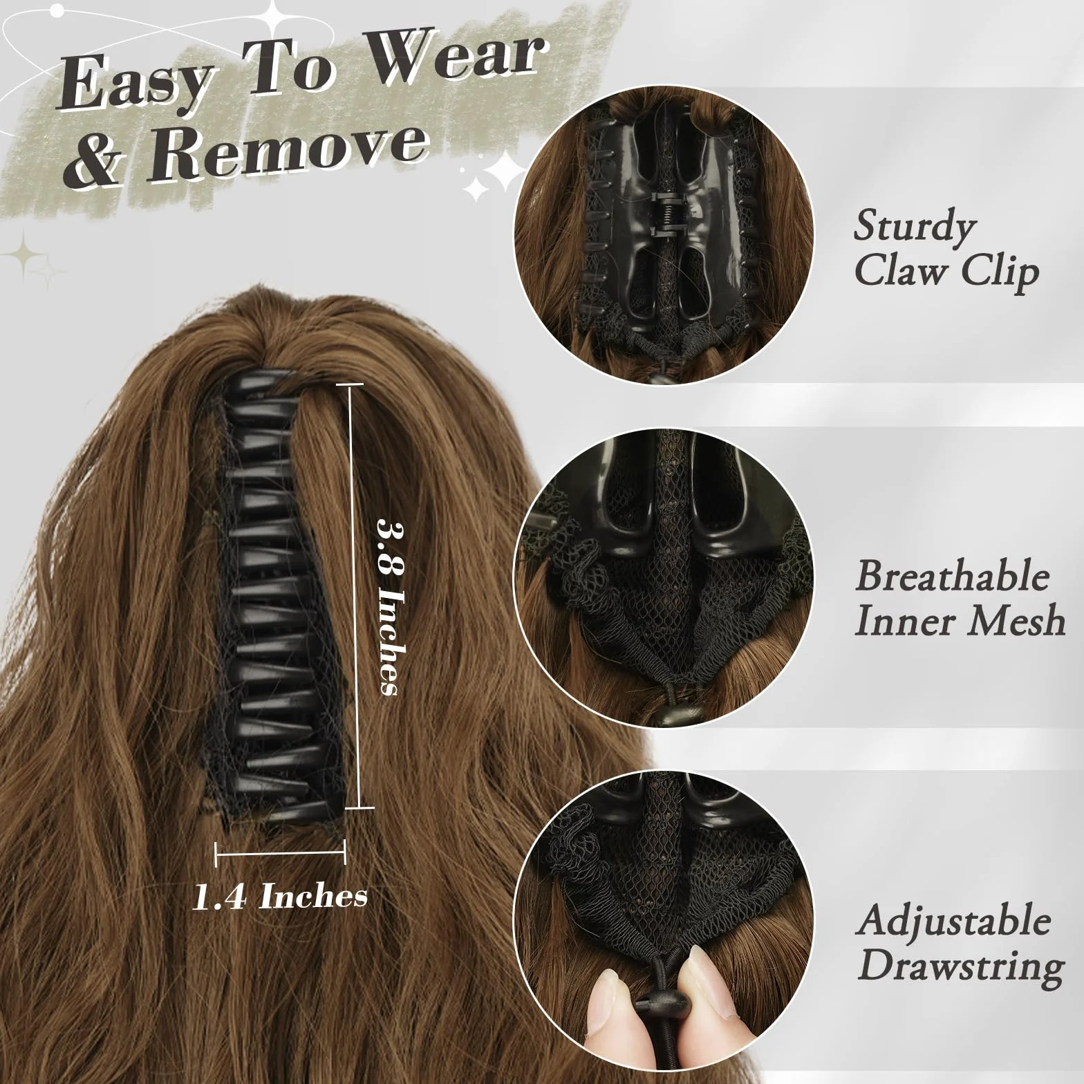 BARSDAR Extensión de Cabello Cola de Caballo 45CM Garra Clip Ondulado Sintética Marrón Castaña Chocolate para Mujeres