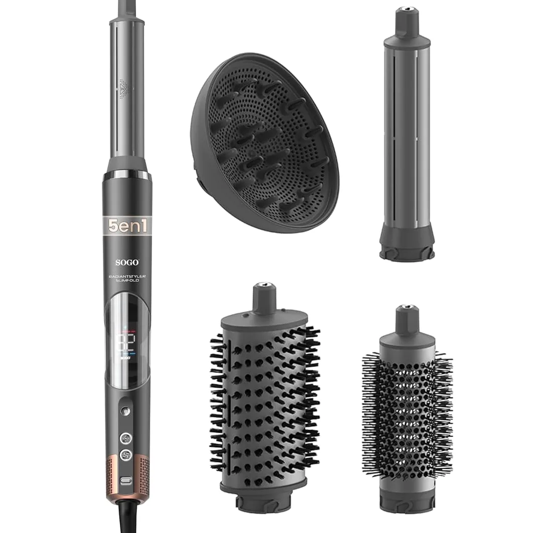 SOGO Cepillo Secador de Pelo 5 en 1 - Moldeador de Pelo con Tecnología Coanda para Peinados Sin Frizz - Secador Moldeador con Motor BLDC y Aire Frío - Cepillo Alisador con Accesorios