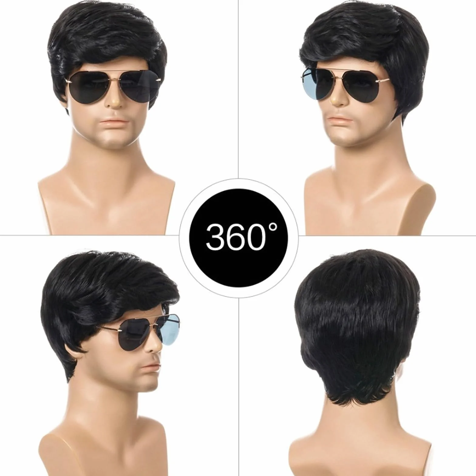 Peluca Hombre Pelo Corto Negro Sintético para Carnaval Disfraces Adulto Cosplay Fiesta
