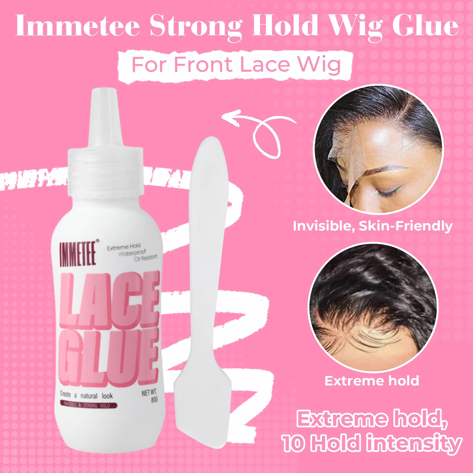 immetee Pegamento Para Peluca Lace Glue Resistente al Agua Invisible 80g