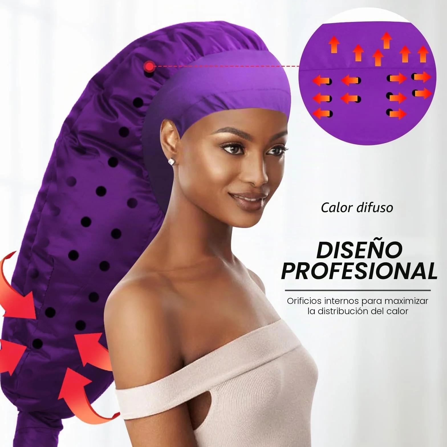 TEPENAR Gorro Secador para Cabello: Capucha Extra Grande Ajustable y Suave para Pelo Rizado - Secado Rápido - Morado