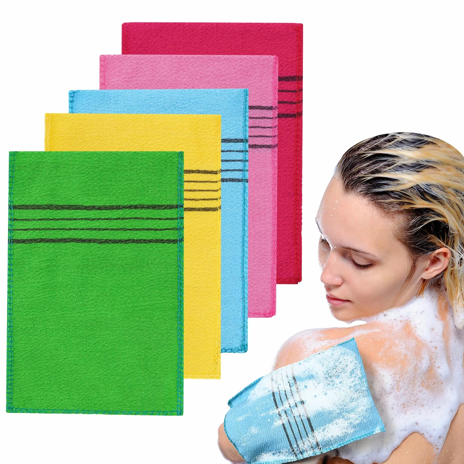 Guante Exfoliante Coreano, 5pcs Esponja Exfoliante Corporal para Limpieza Profunda