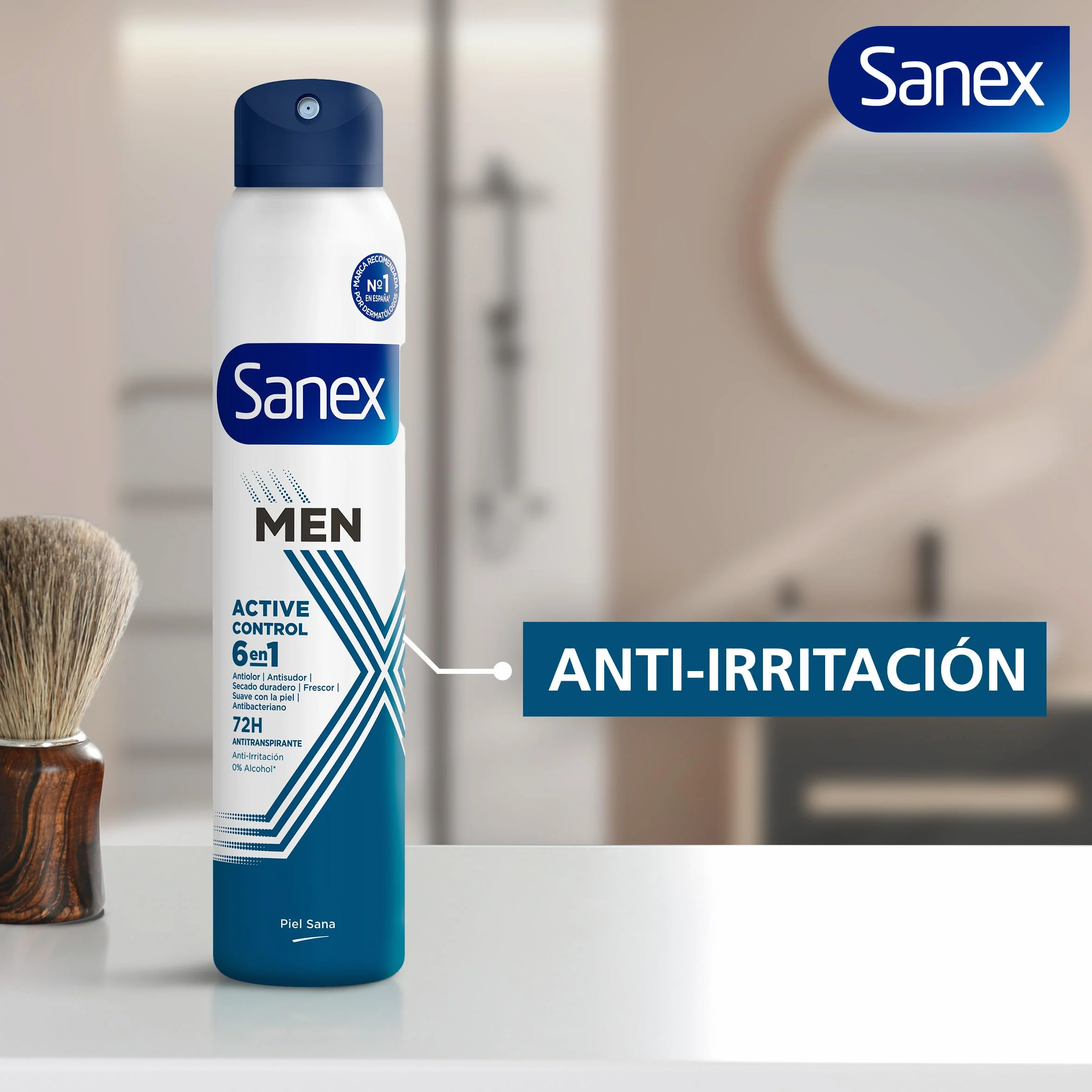 Sanex Men Active Control Desodorante Spray 200 ml Pack 6 uds Antitranspirante 72H 0% Alcohol