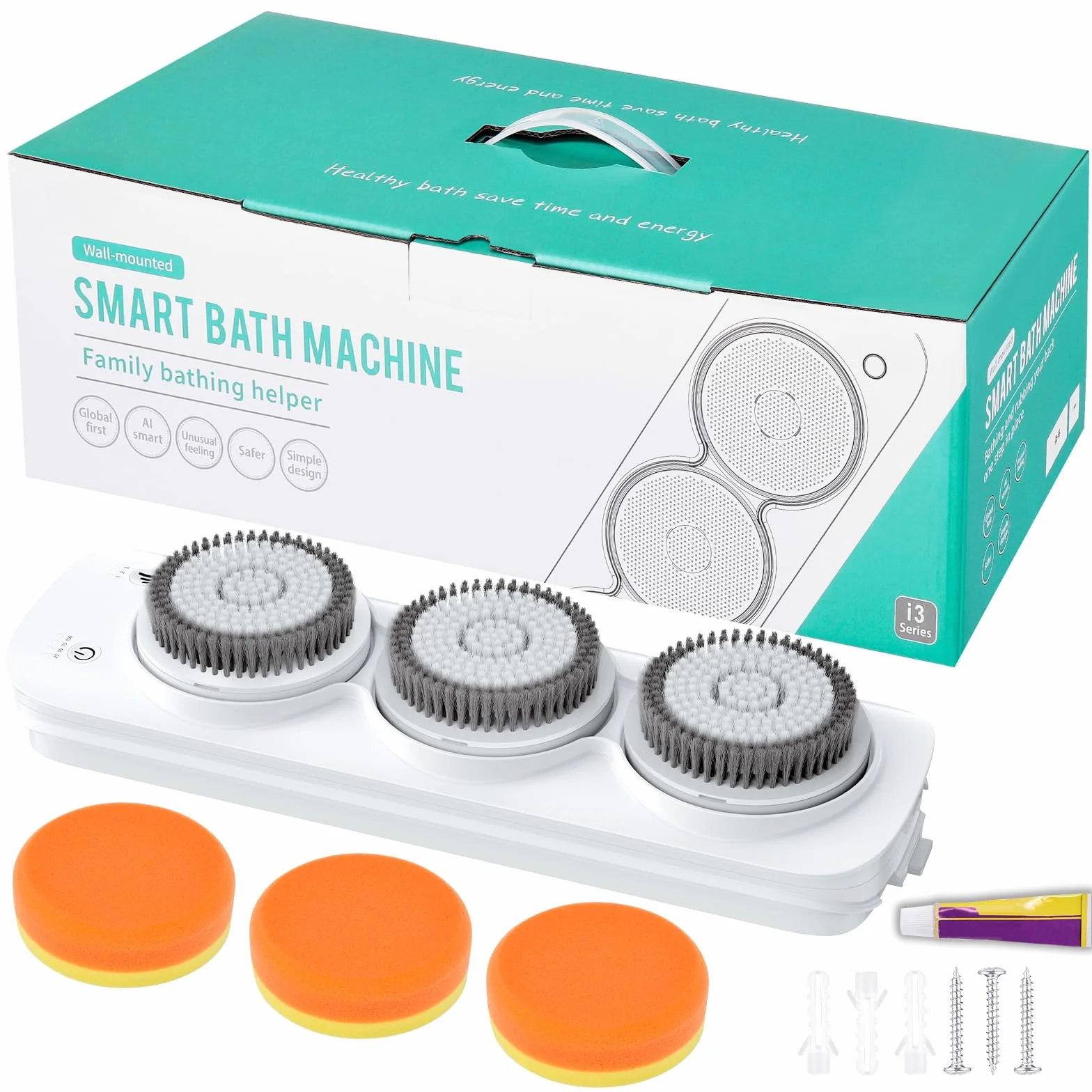 Cepillo eléctrico de Espalda para Ducha de Pared, Cepillo Corporal de Cepillado en seco para baño, Limpieza, exfoliación y Masaje, con 3 Cabezales giratorios.