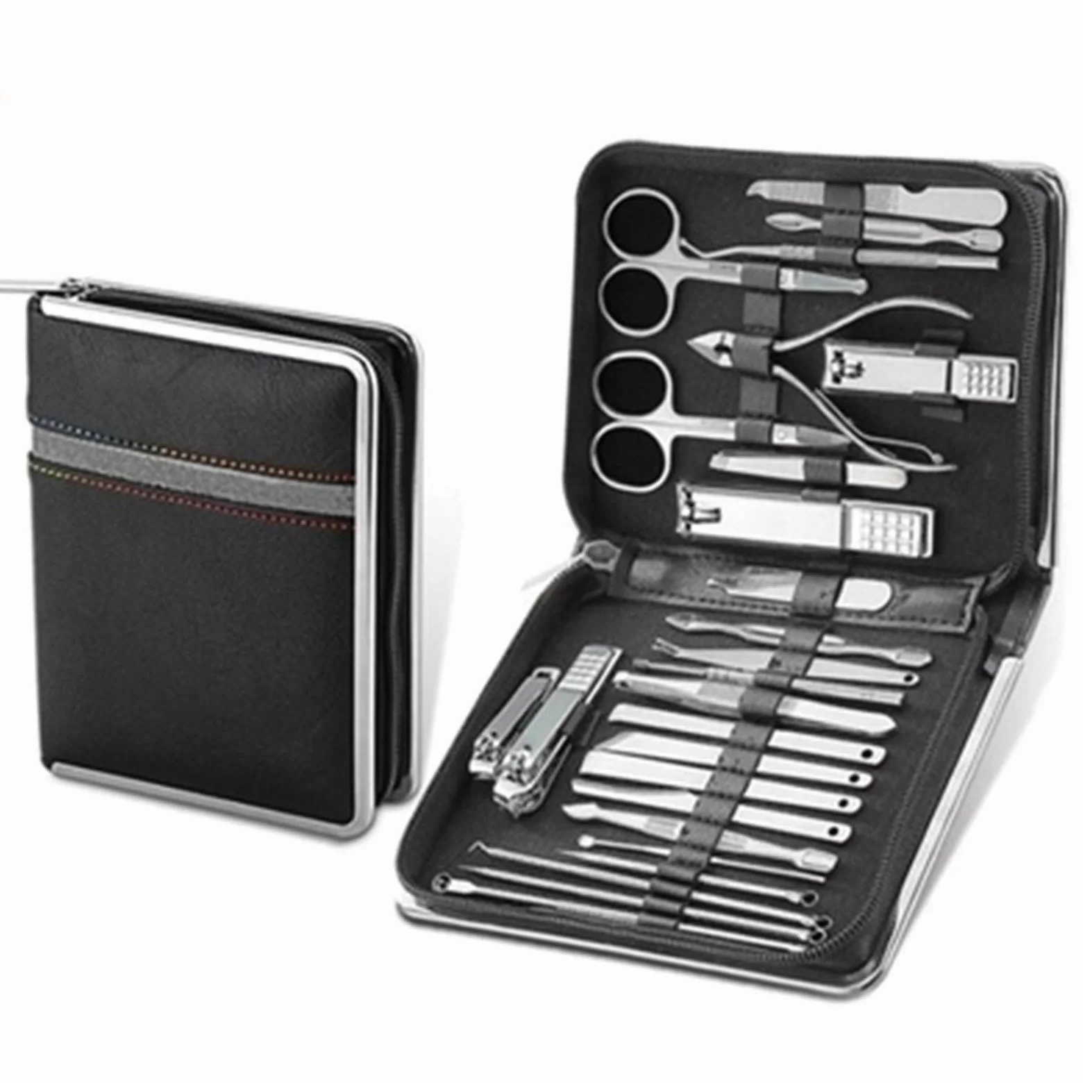 Kit de Manicura 11-26 Pcs Professional Stainless Steel Nail Clippers Manicure Set Cutter Scissor Cuticle Nipper Nail Tools Set Travel Case Kit Kit Cortauñas