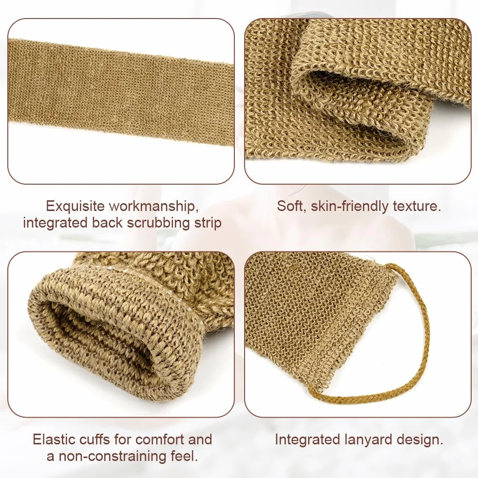 LOPHE Guantes Exfoliantes de Yute 2pcs Manopla Exfoliante 1pc Correa Espalda Ducha 3 en 1 Eliminar Piel Muerta