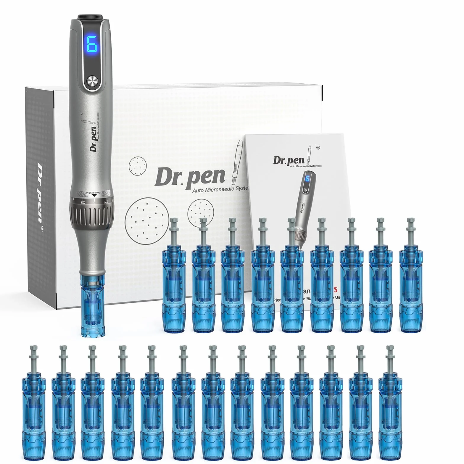 Dr.pen Microneedling M8S, Lápiz de Microneedle Inalámbrico Profesional, Máquina Recargable Ajustable con 22 Cartuchos para Arrugas, Estrías, Cicatrices de Acné y Pérdida de Cabello, Facial y Corporal