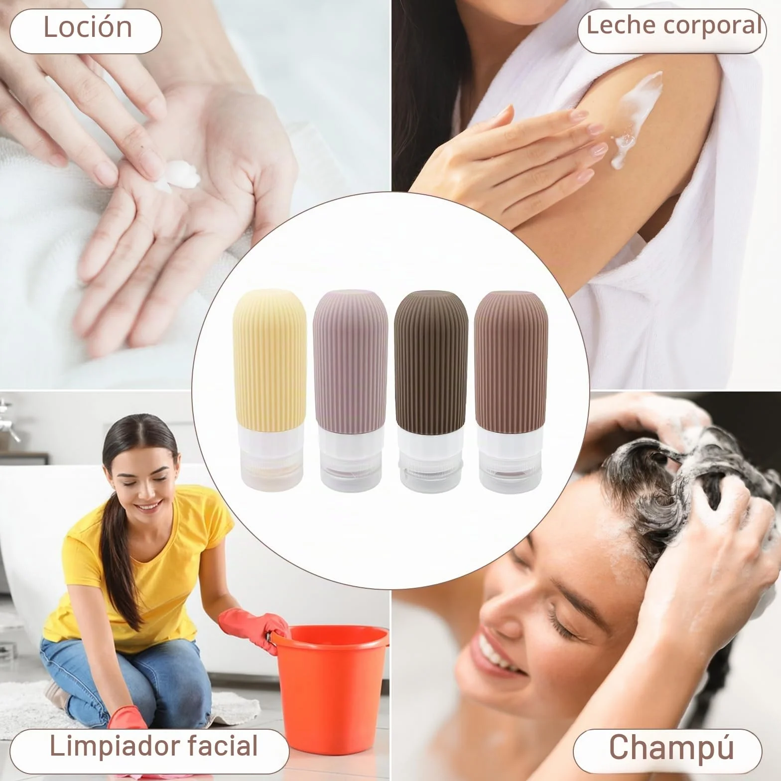 Viajes Travel Bottles Silicona 100ml 4Pcs Kit Champu Envases Frascos Silicone Avion Liquido Rellenable Botella