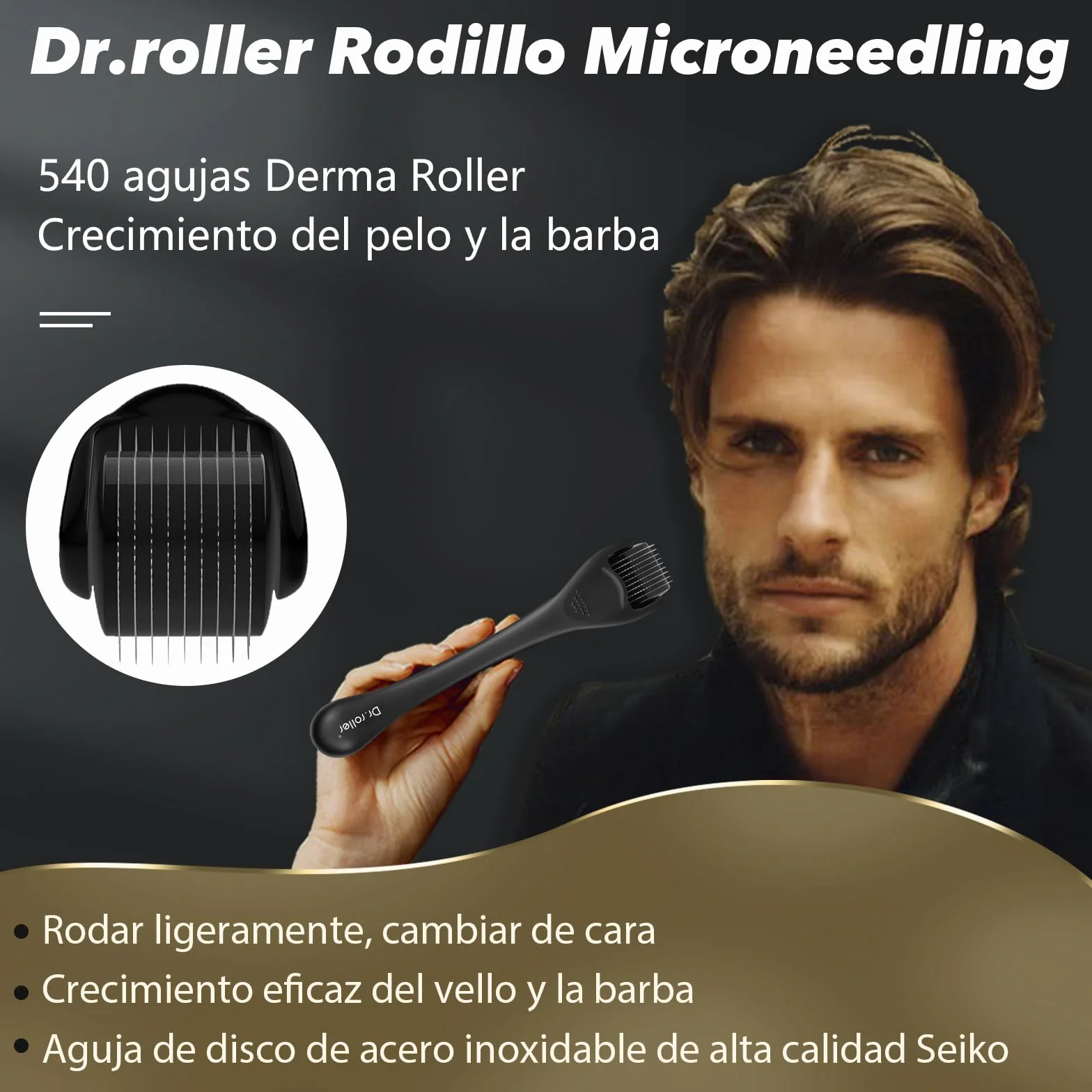 Derma Roller Cabello 0.5mm Microneedling para Crecimiento Barba y Cabello