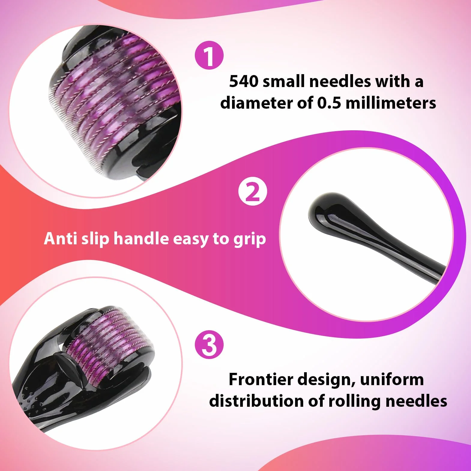 Microneedling Derma Roller 0,5 mm 540 Agujas de Titanio para Rostro Barba y Cabello