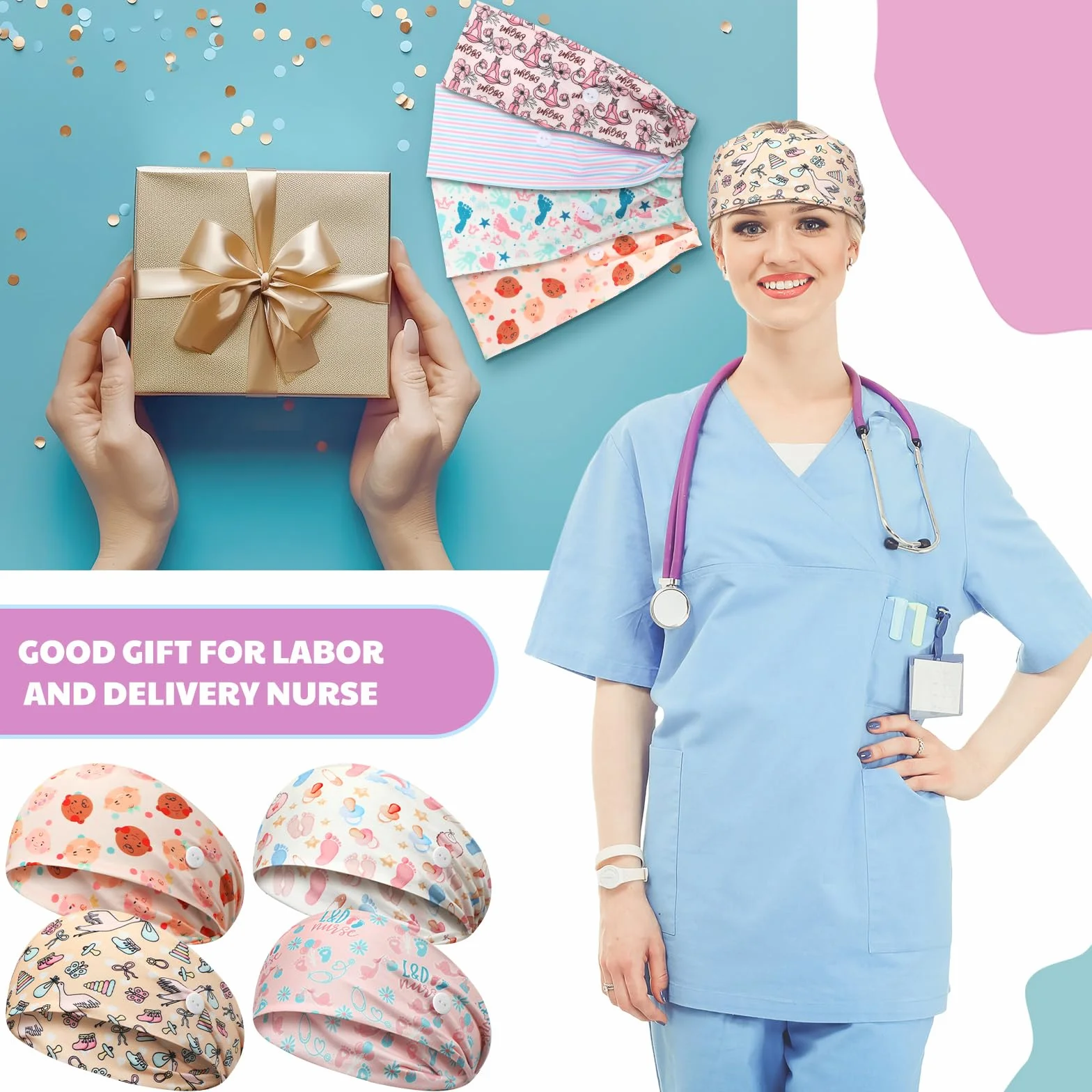 12 diademas antideslizantes para enfermeras de parto y parto con botones para máscara, accesorios de trabajo, protección de oídos, bandas para el cabello, regalo para enfermeras y médicos