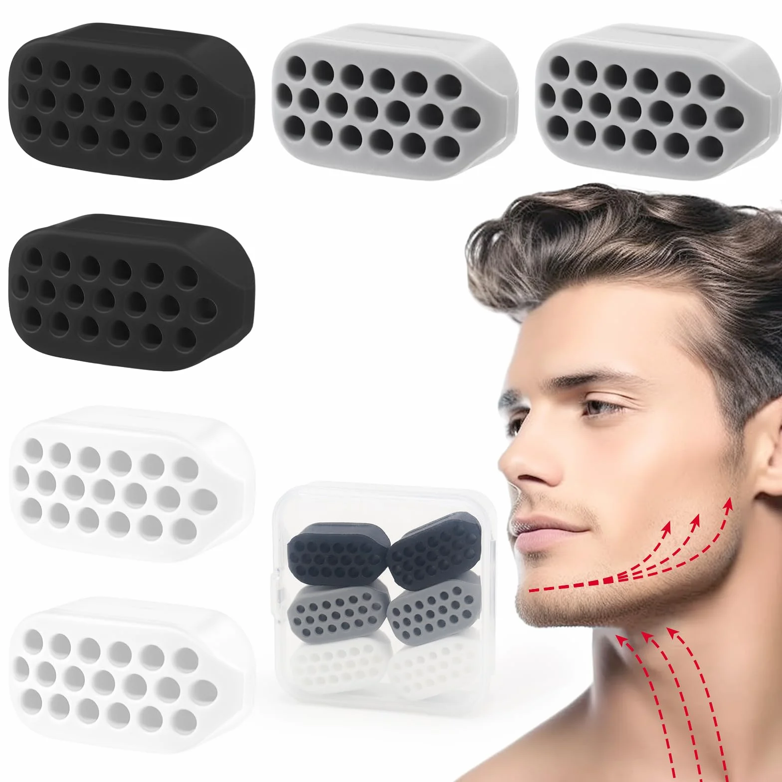 XIANGLONGY 6 Piezas Ejercitador de Mandíbula, Jaw Exerciser, Masticador Mandíbula para Fortalecer y Apretar