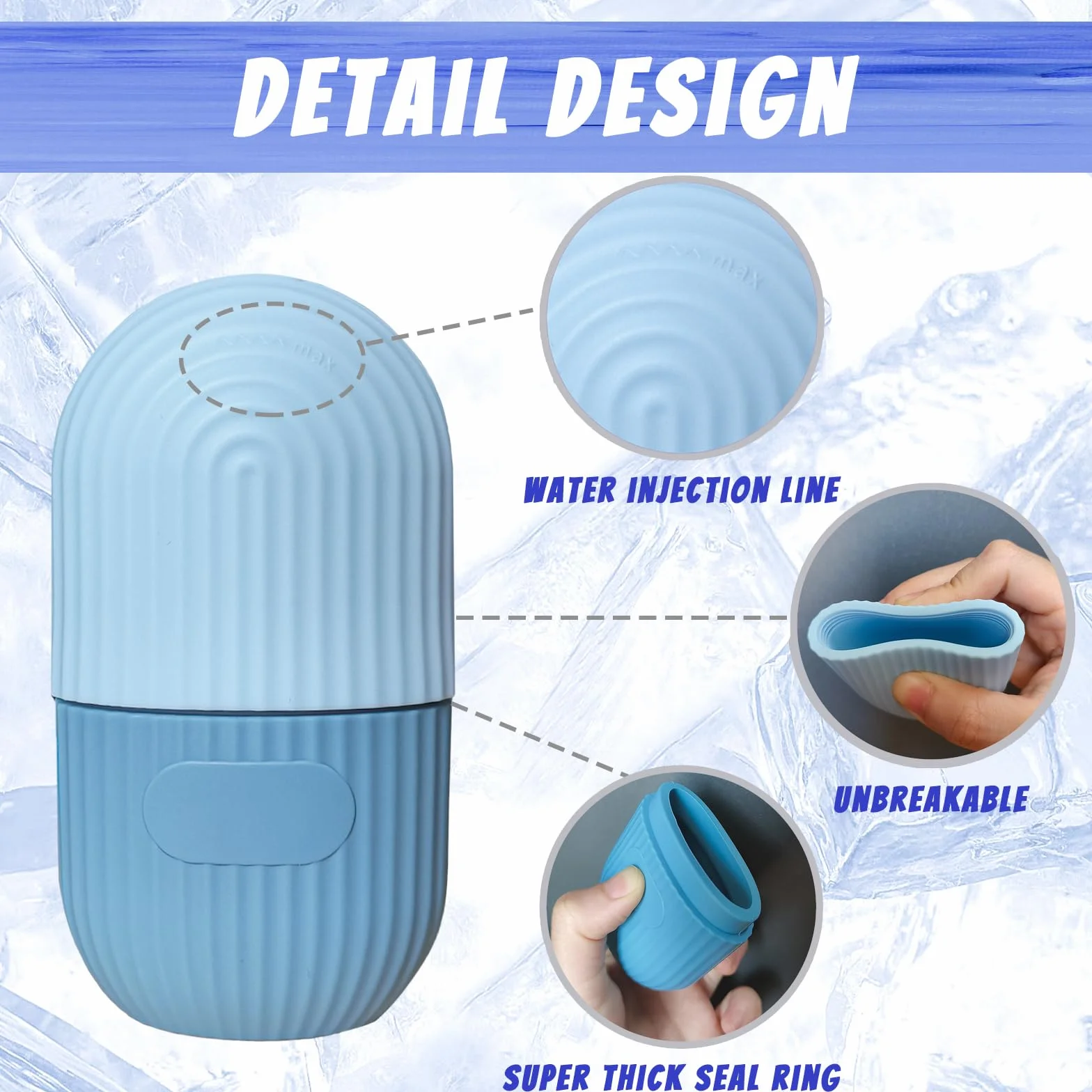 Joyeee Ice Roller Reutilizable Masaje Facial con Hielo para Cuidado de la Piel, Reduce Poros y Arrugas, Azul