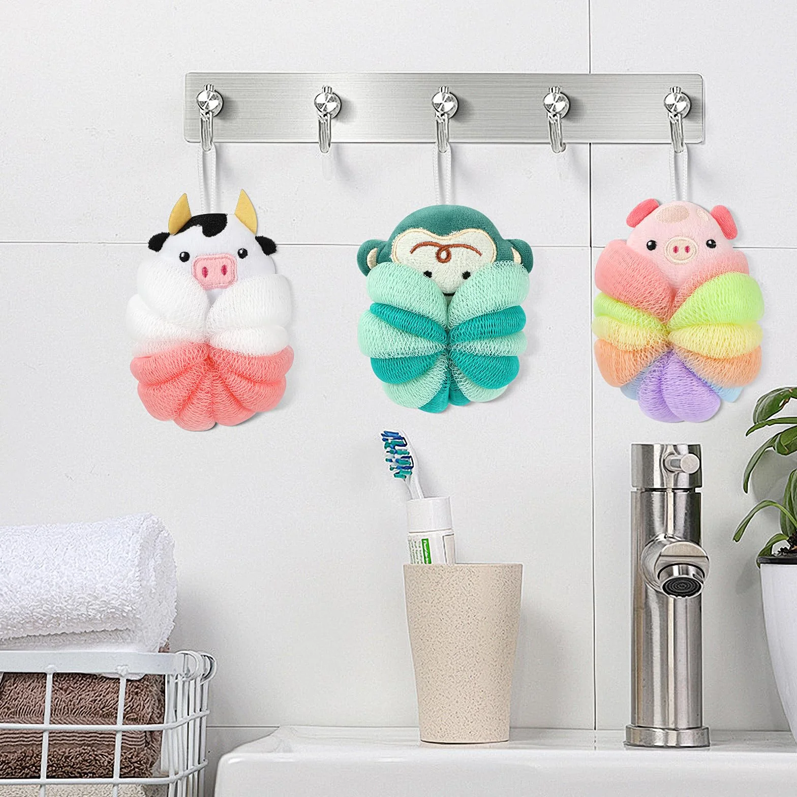 PHOGARY Esponja Baño Niños Encantadoras Esponjas Cuerpo Pouf Ducha Forma Animal Exfoliante Corporal