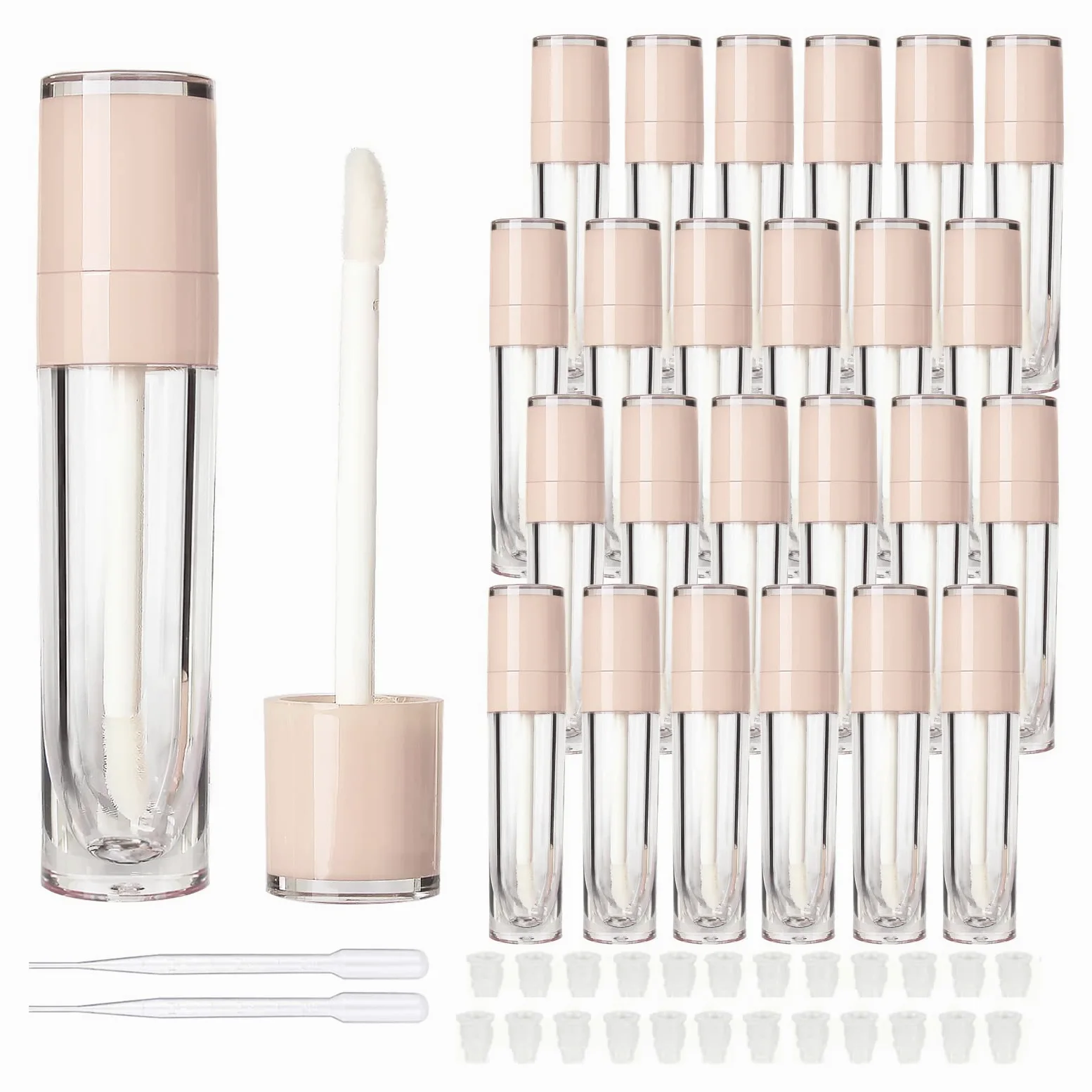 24 tubos de brillo de labios redondos vacíos de 6 ml, Rosa/Rebel Fun.,