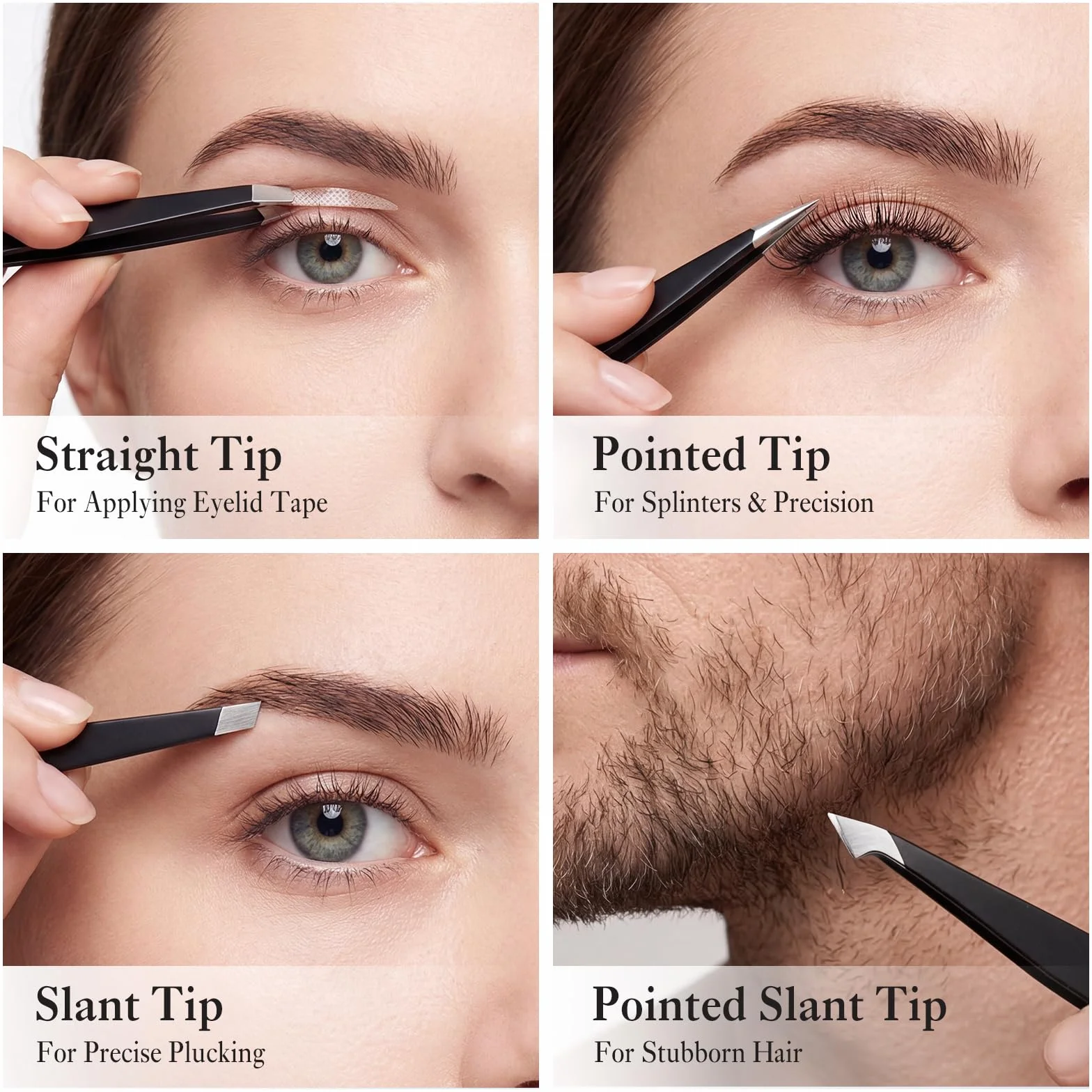 Kit 4 Pinzas Depilar Profesional Acero Inoxidable Cejas Barba
