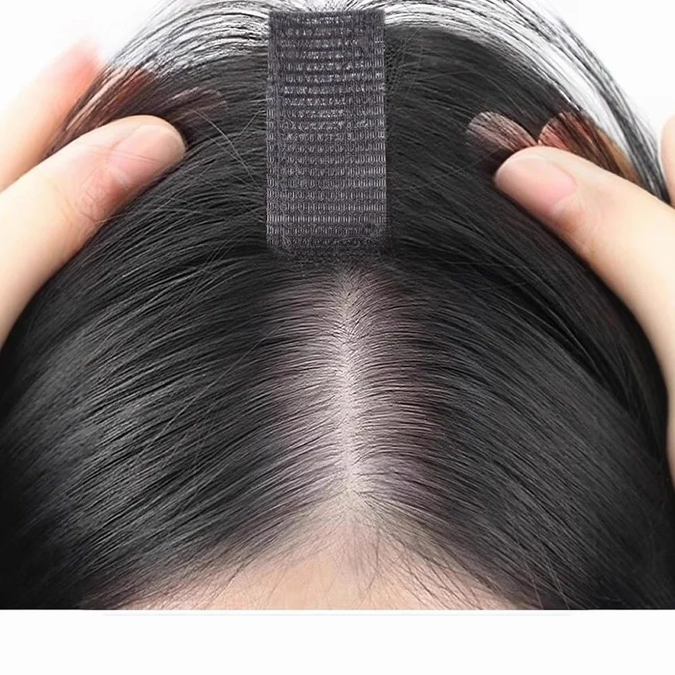 Sin clip de pelo real flequillo para mujer, cobertura de pelo esponjoso, añade volumen al cabello (broches laterales)