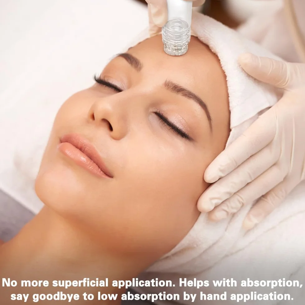 Microneedling Stamp 0.25 mm Titanium Needles, Dermaroller Facial, Titanium Beard Roller, 20 Pin with Refillable Serum Bottle