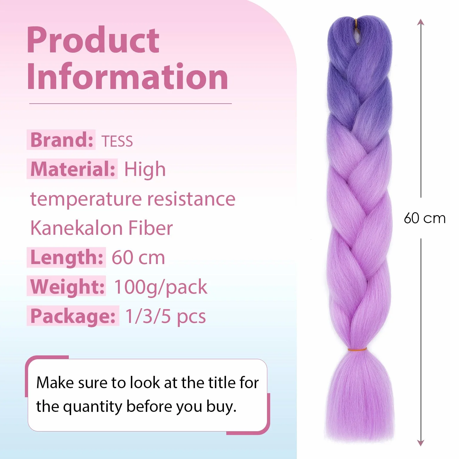 TESS Extensiones de Pelo para Trenzas Africanas Morado Oscuro y Lavanda 1 Paquete 100g Jumbo Braid
