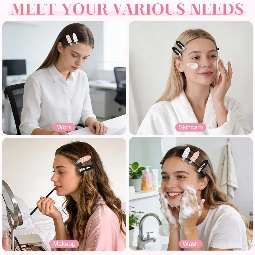 Pinzas para el Pelo sin Doblar Mujer, 9 Piezas Accesorios de Estilismo de Salón, Negro+Blanco+Rosa