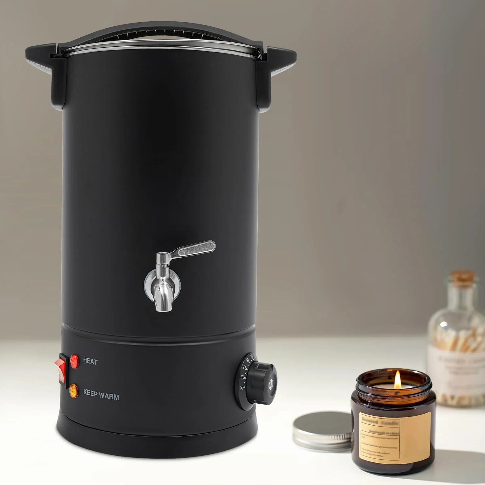 Derretidor de cera eléctrico, 10 L, 1800 W, 220 – 240 V, con enchufe europeo, acero inoxidable SUS304, 30 – 110 °C, grifo, calefacción/mantenimiento caliente para cera de vela