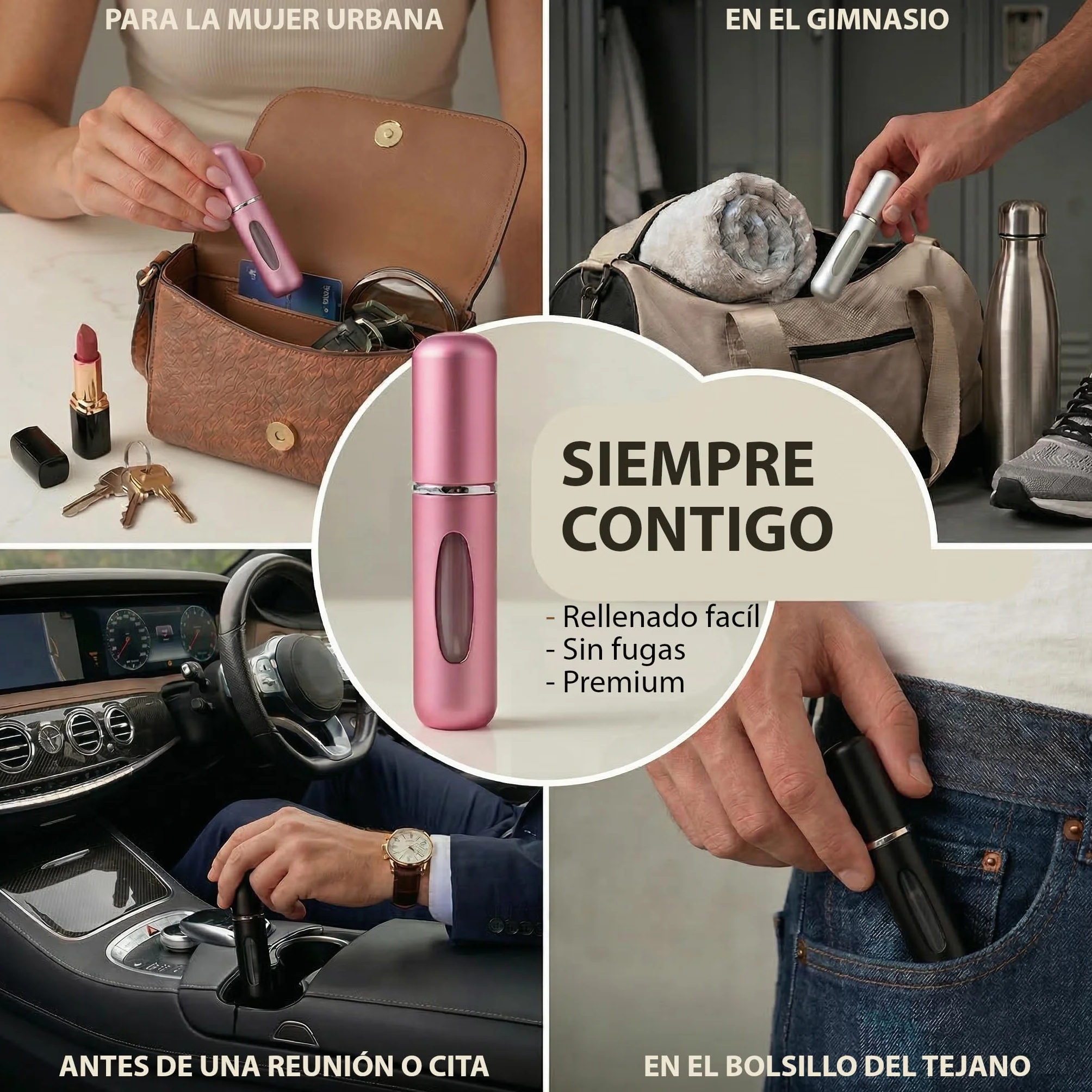 Atomizador Perfume Recargable Portátil de Aluminio con Ventana Mini Spray Viaje