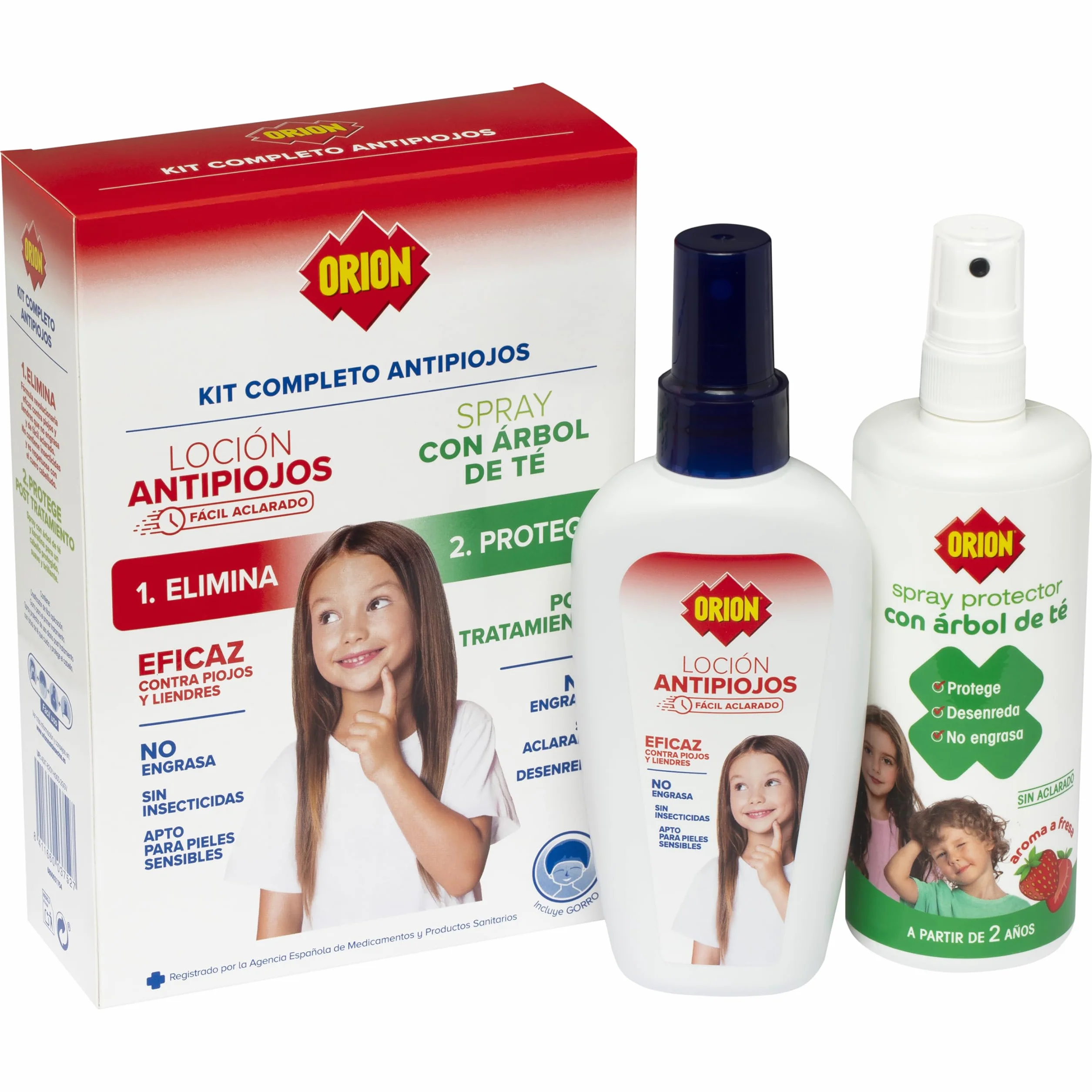 Orion Kit Antipiojos Completo Loción 100ml Spray Protector 200ml Dimeticona Árbol de Té