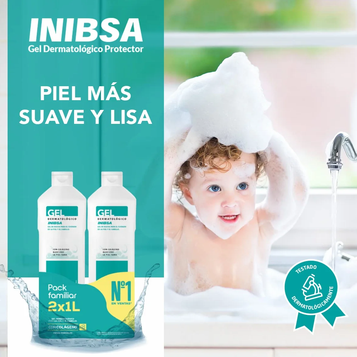 INIBSA Gel de baño dermatológico 2 L Paquete de 2 x 1 L