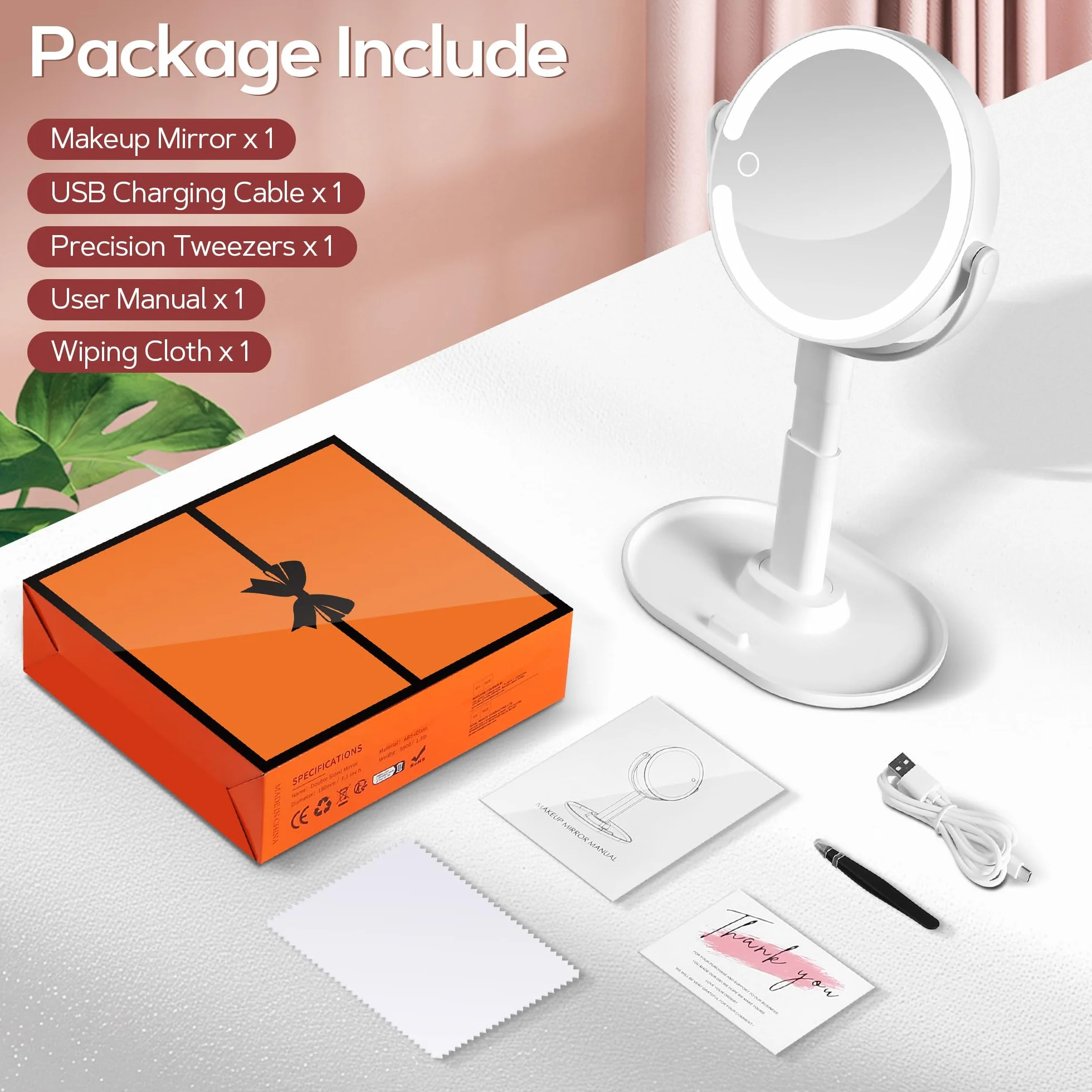 B Beauty Planet Espejo de maquillaje con luces 30X aumento iluminado brillo ajustable 2 lados altura ajustable para baño