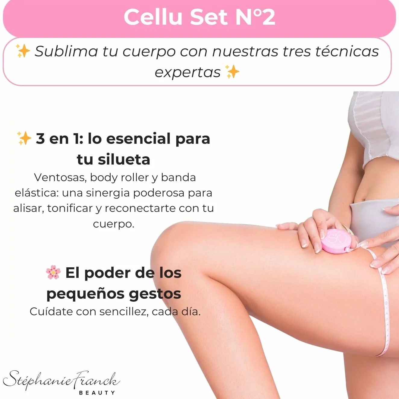 Stephanie Franck Beauty Set de Herramientas para Masaje N. 3 - Rodillo My Body Shaper, Ventosas My Cellu Shaper 5,5 cm, Banda Yoga, Metro