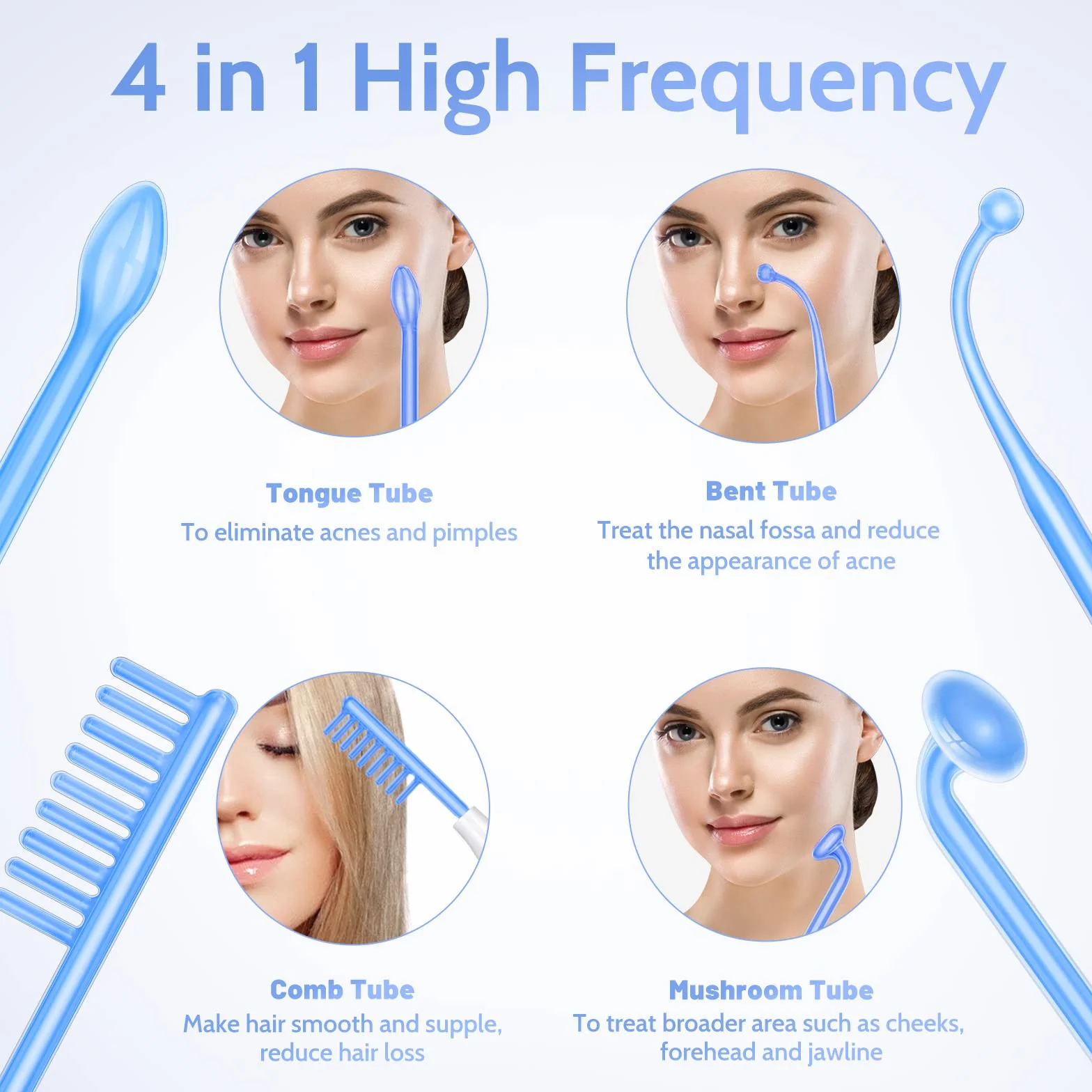 Yofuly Máquina de Alta Frecuencia Estetica Facial con 4 Azul Dispositivos de Masaje Facial Portátil