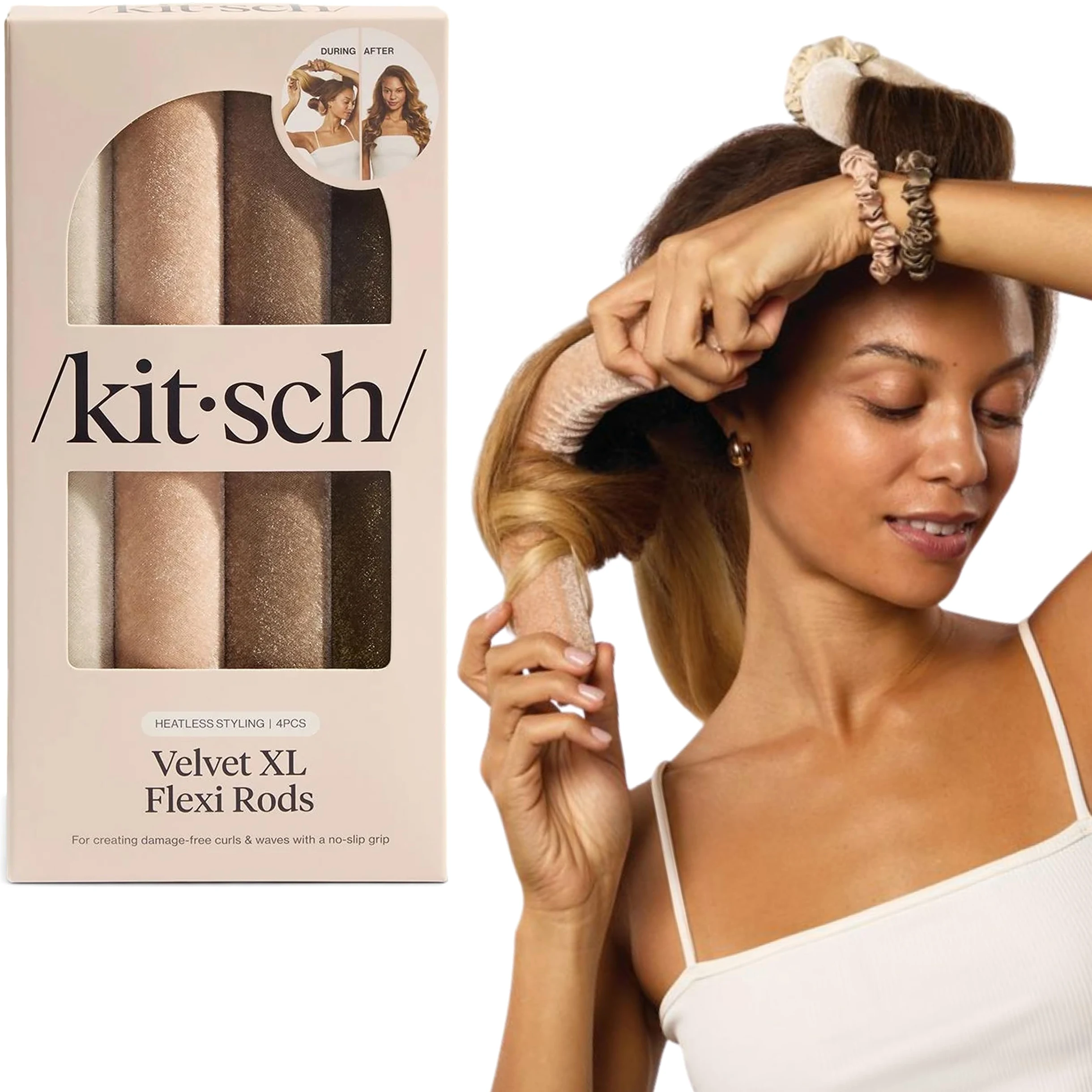 Kitsch Varilla rizadora de terciopelo sin calor, varilla flexible jumbo, rizador de cabello sin calor para rizos nocturnos, rizadores de pelo suaves para dormir, rizadores sin calor para mujeres