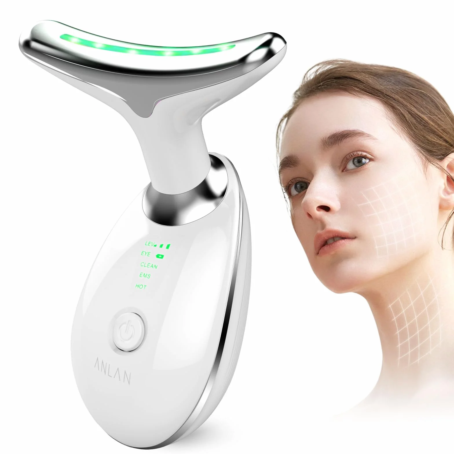 ANLAN Masajeador Facial Antiarrugas con Calor Luz LED EMS Lifting para Cuello (45°C)