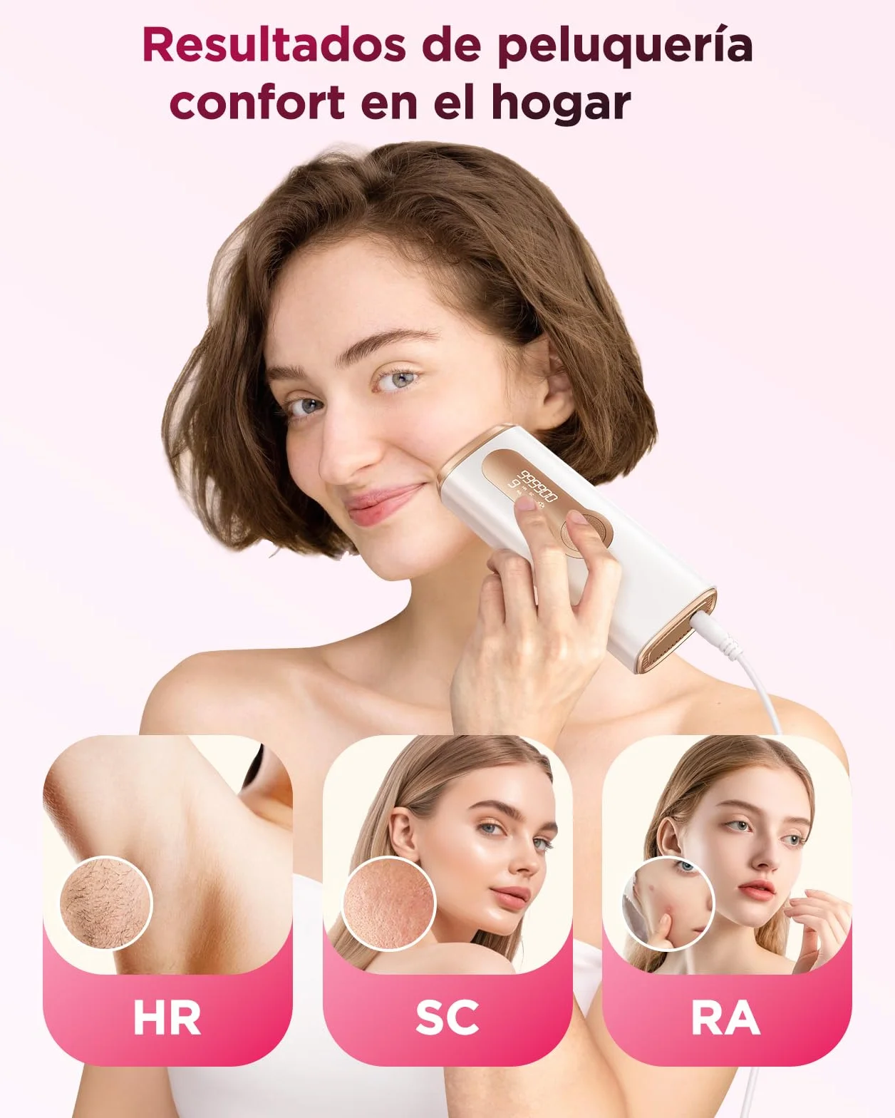 Depiladora Laser IPL con Refrigeración, 3 en 1, 9 Niveles, 999,900 Flashes, Luz Pulsada Indolora