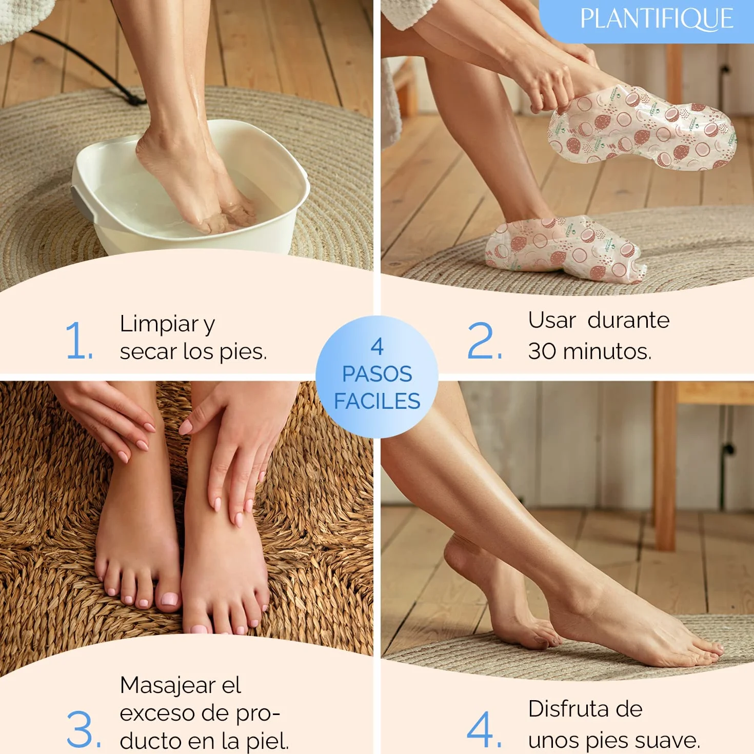 PLANTIFIQUE Korean Foot Mask 4 Pares Mascarilla Pies Hidratante para Pies Muy Secos y Agrietados