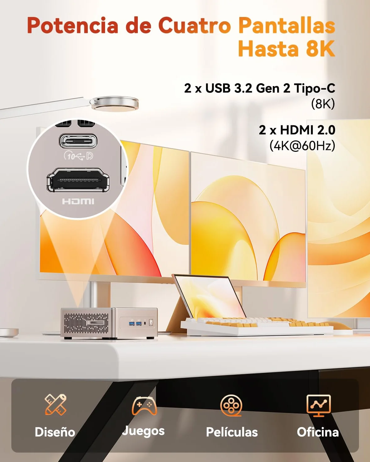 GEEKOM A5 Mini PC AMD Ryzen 5 7430U 16GB RAM 512GB SSD Windows 11 Pro 2×HDMI Lector SD